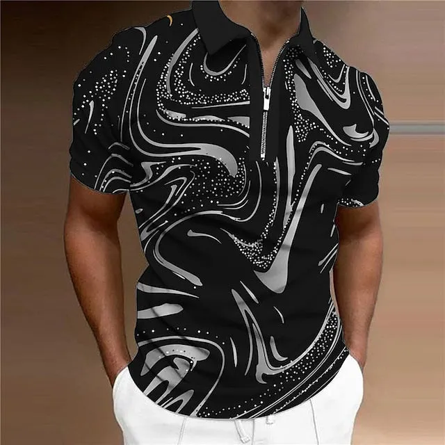 3D Print Men's Long Sleeve Polo Shirt with Gradient Colors