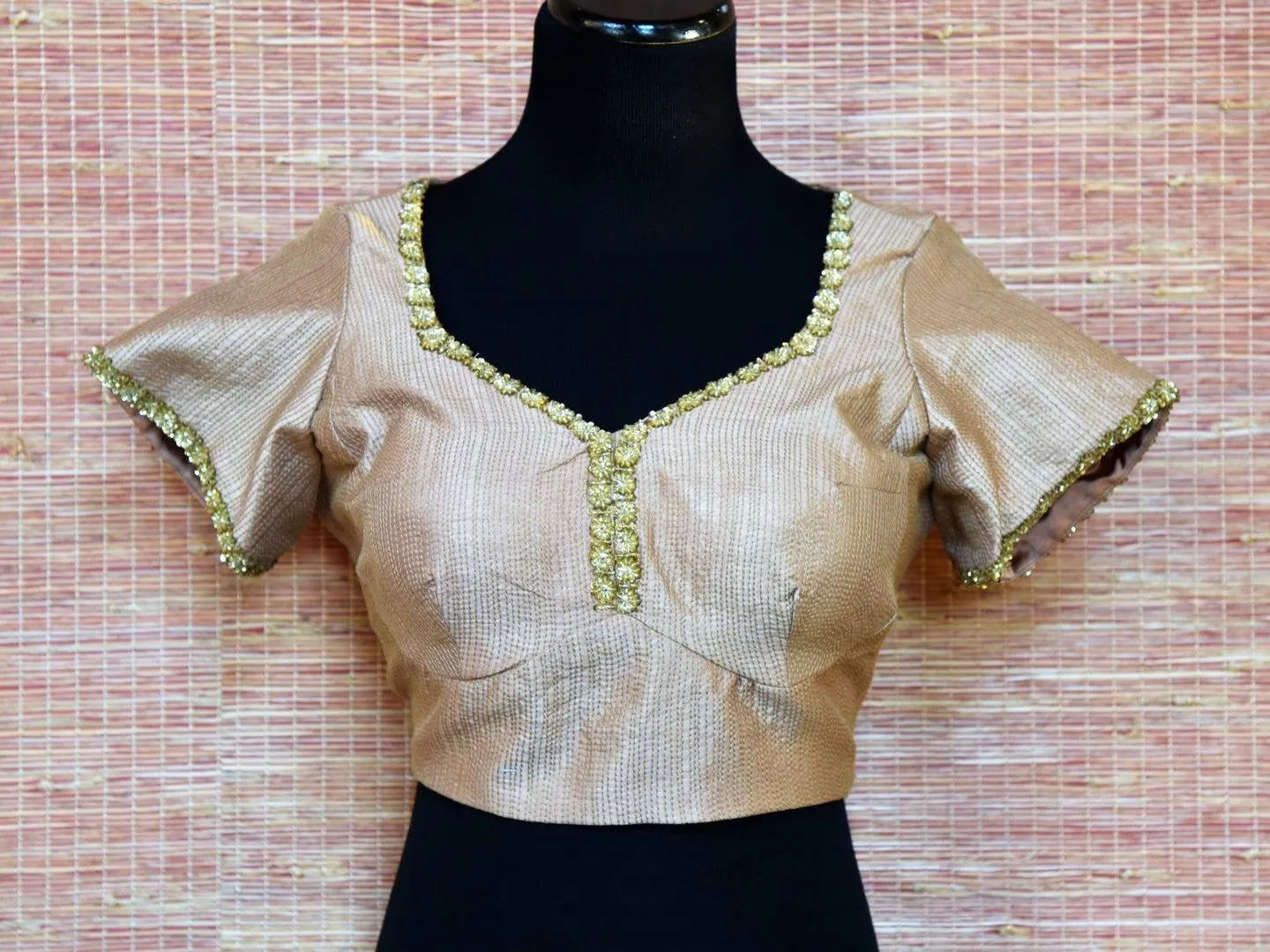 404012 Beige Embroidered Silk Saree Blouse