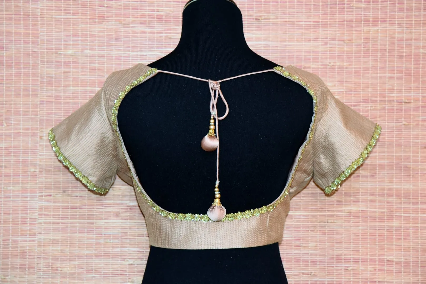404012 Beige Embroidered Silk Saree Blouse