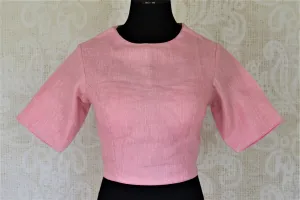404183 Solid Pink Linen Saree Blouse