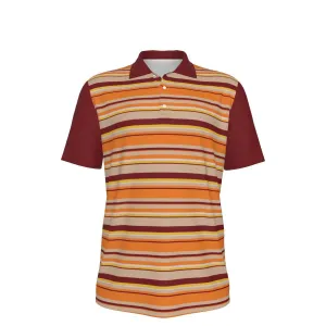70s Style Polo Shirt Men, Men's UPF 50  Sun Protection Shirt, UV polo shirts for men, Orange Brown Stripe Polo Shirt, Retro Shirt Men