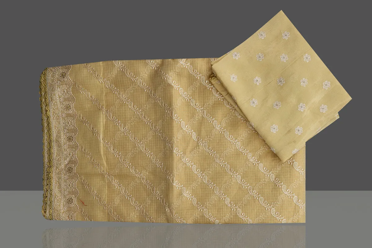 90L800 Light Yellow Chikankari Kota Saree