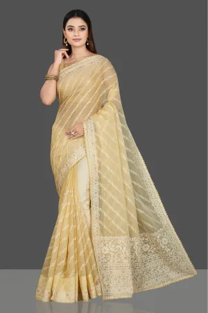 90L800 Light Yellow Chikankari Kota Saree