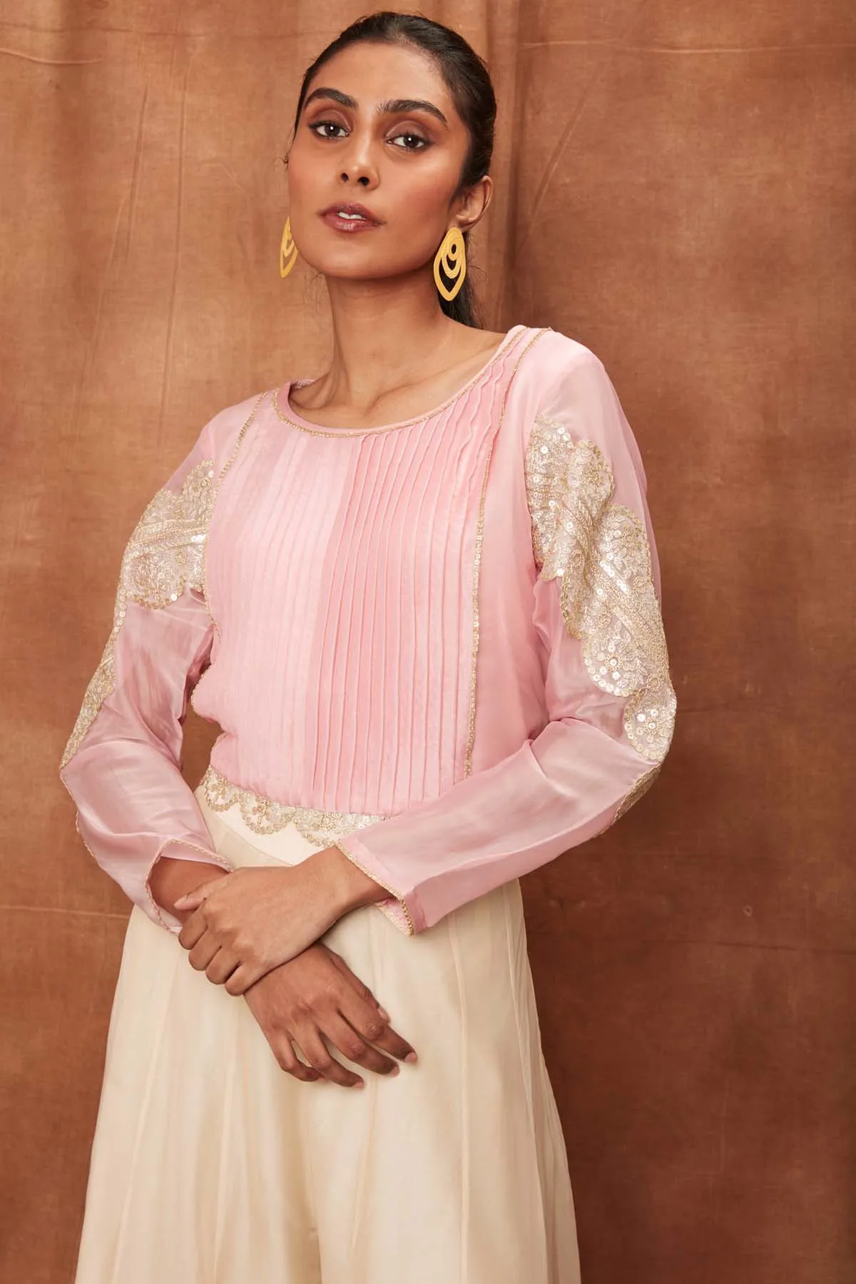 Baby Pink Silk Scallop Top & Pants