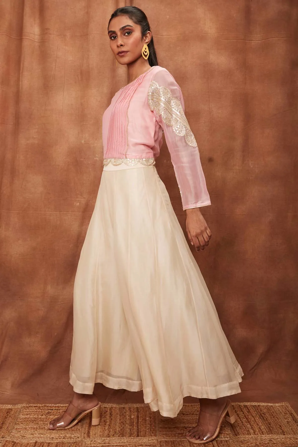 Baby Pink Silk Scallop Top & Pants