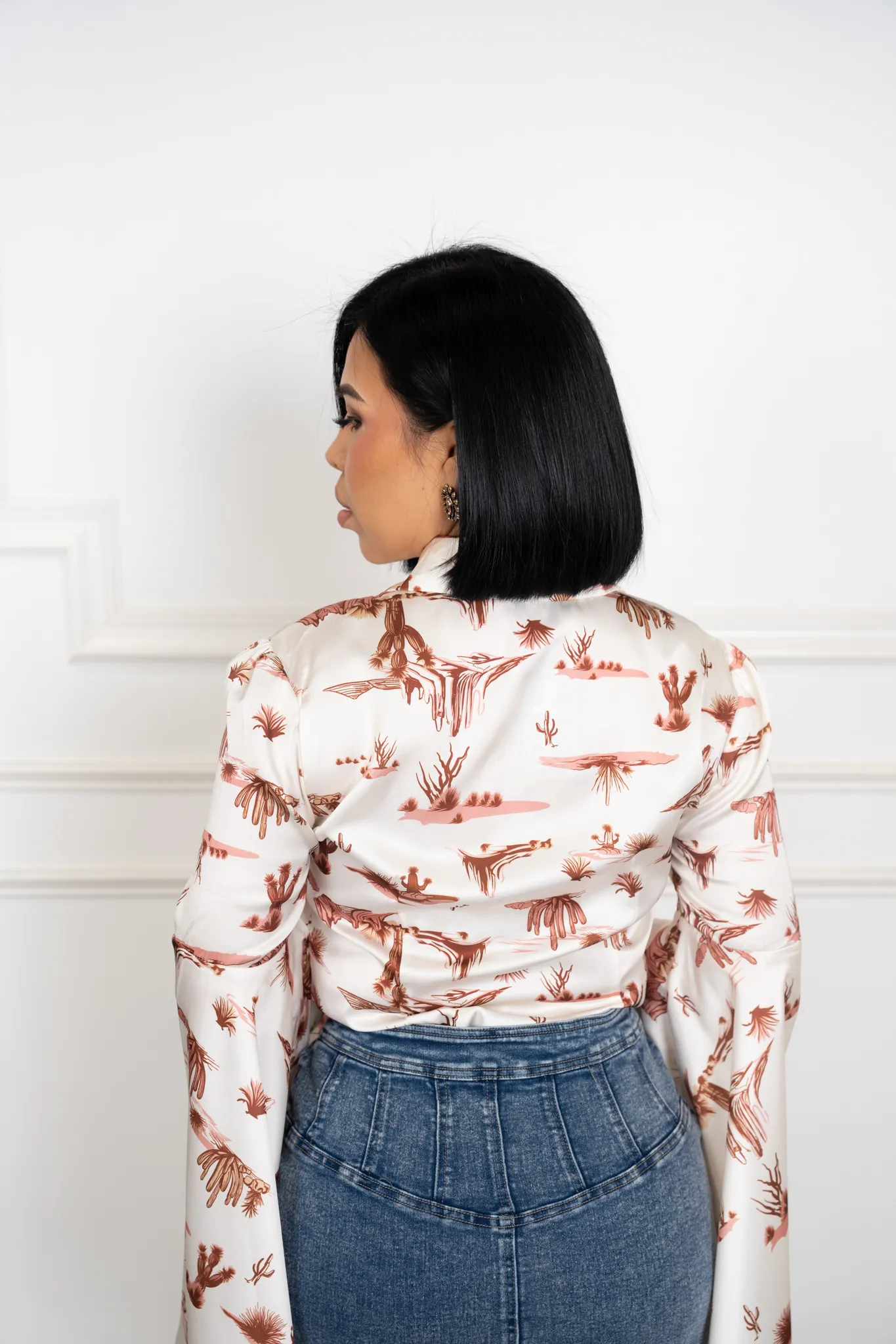 Barbara - Western Print Satin Blouse