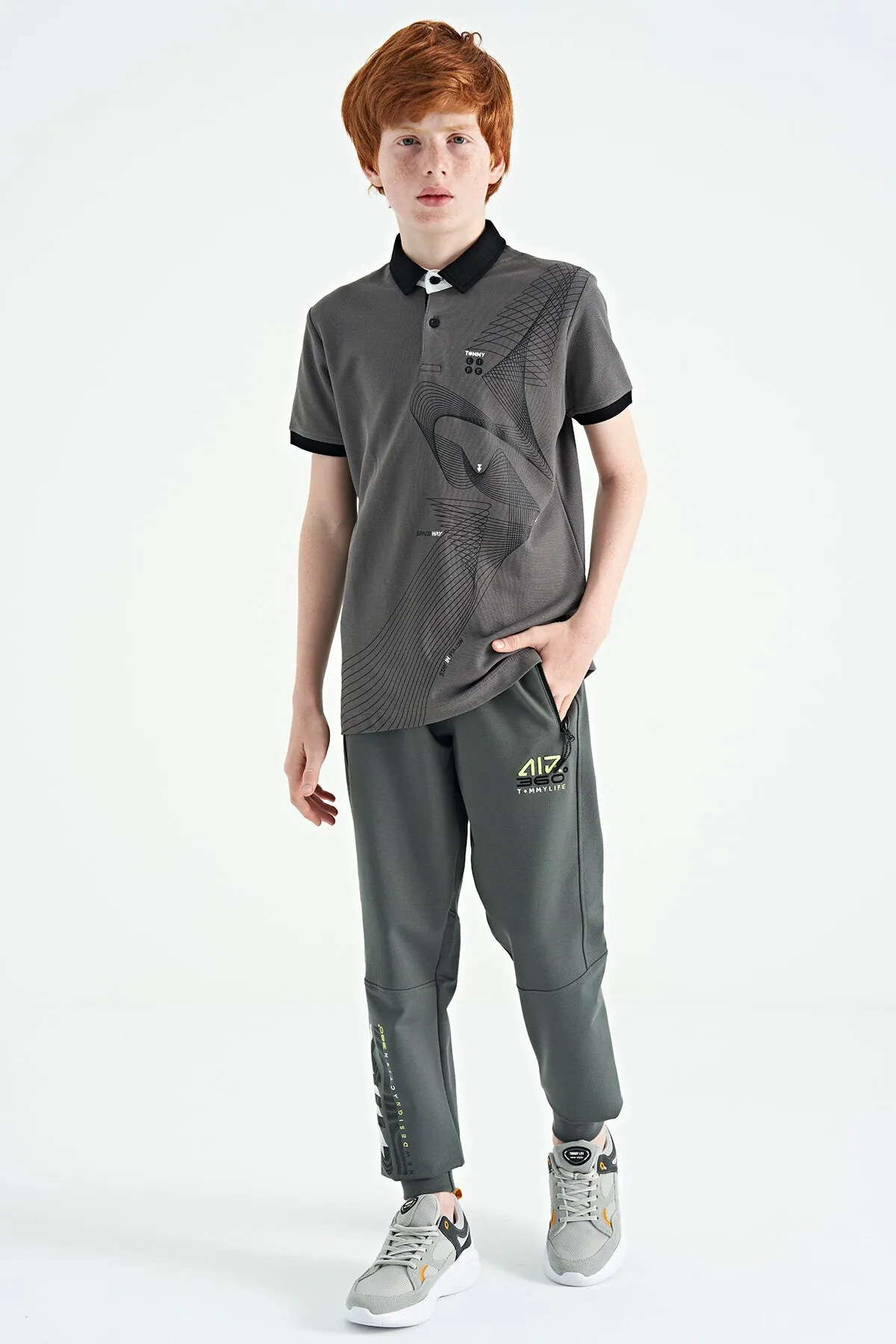 baski detayli standart kalip polo yaka erkek çocuk t-shirt - 11164