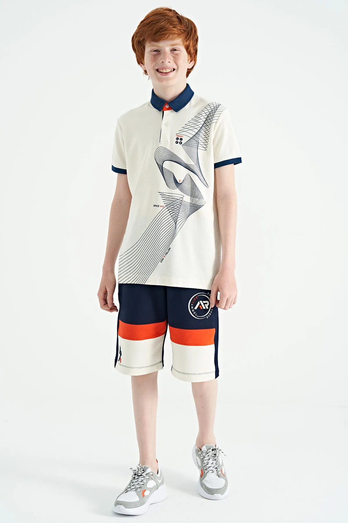 baski detayli standart kalip polo yaka erkek çocuk t-shirt - 11164