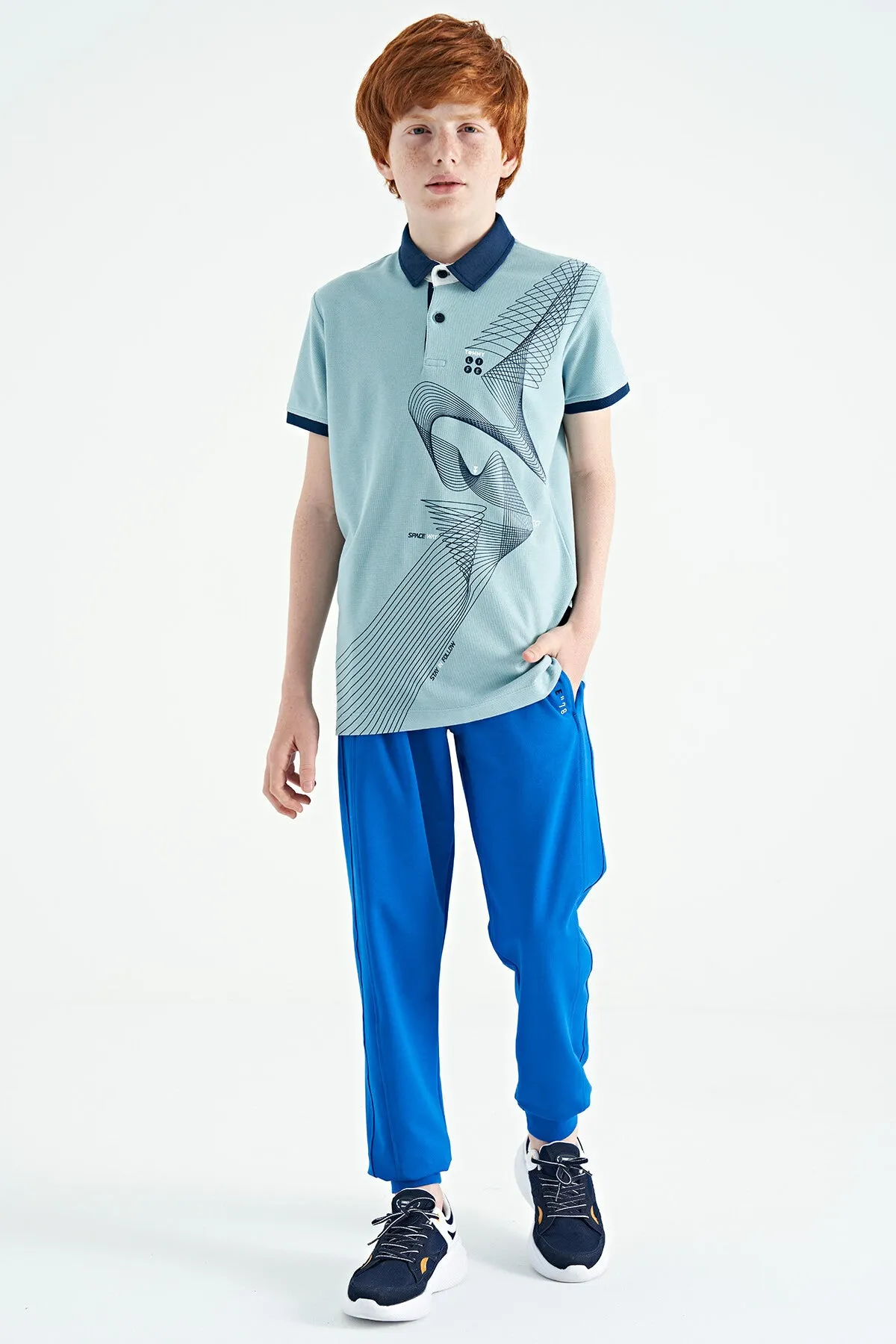 baski detayli standart kalip polo yaka erkek çocuk t-shirt - 11164