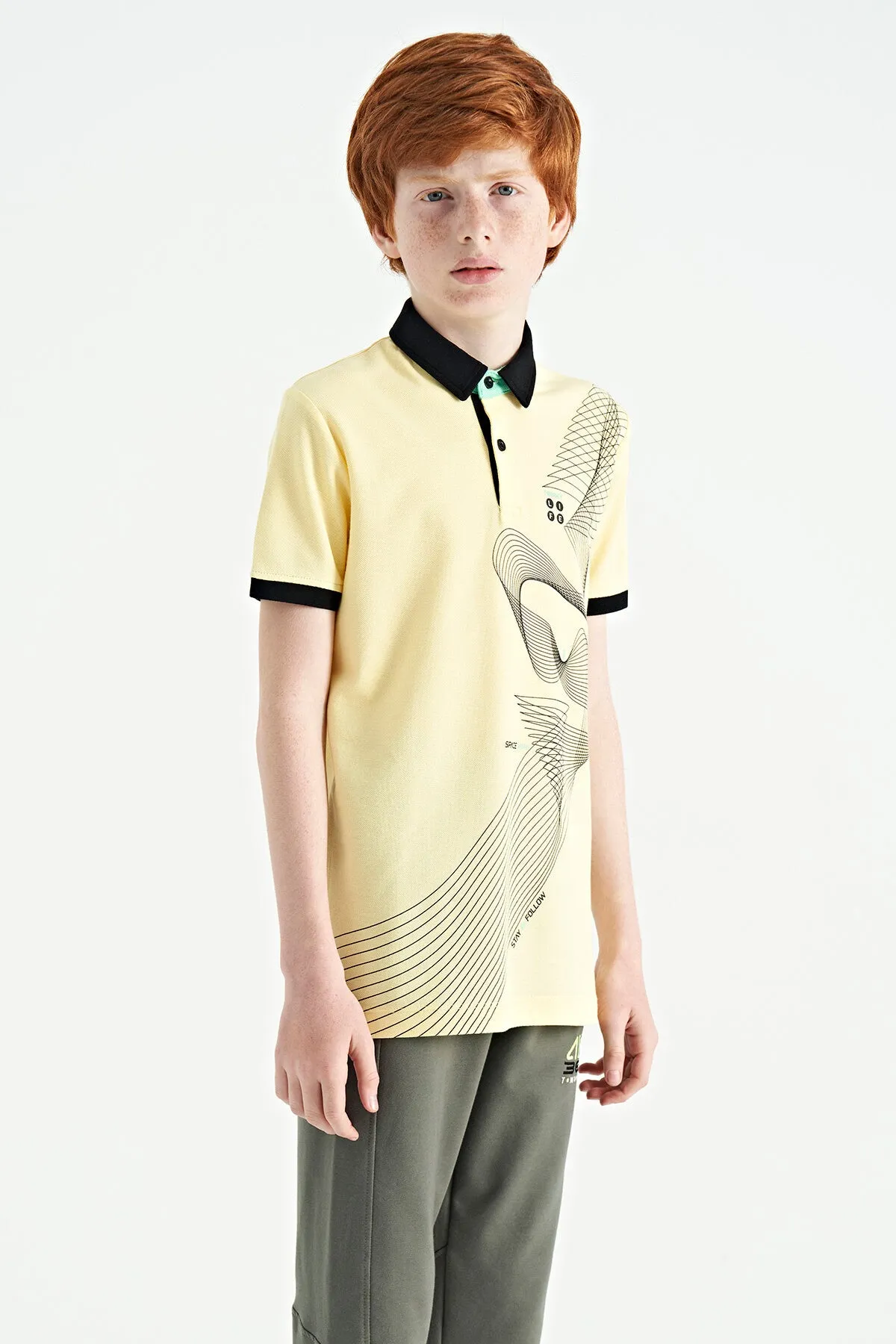 baski detayli standart kalip polo yaka erkek çocuk t-shirt - 11164