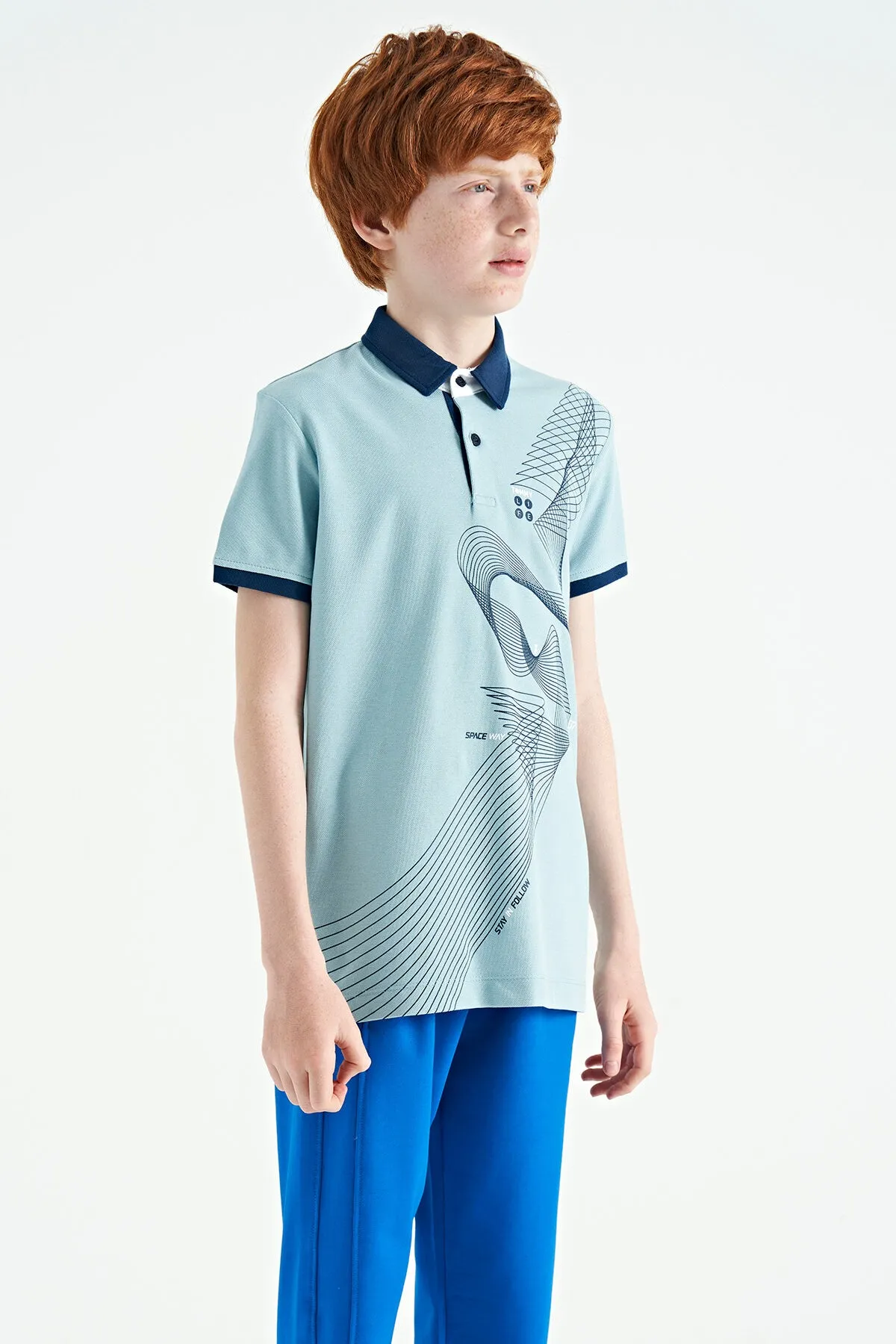 baski detayli standart kalip polo yaka erkek çocuk t-shirt - 11164