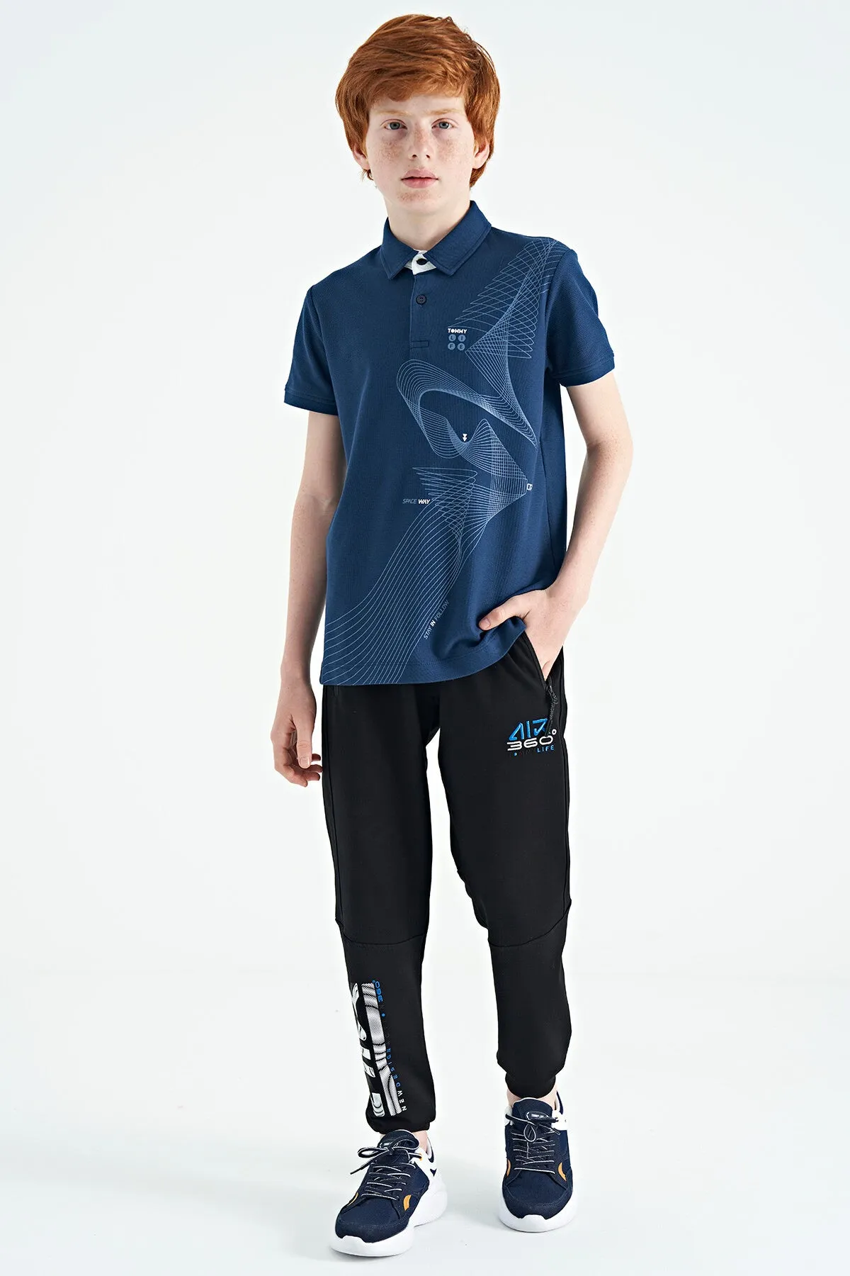baski detayli standart kalip polo yaka erkek çocuk t-shirt - 11164