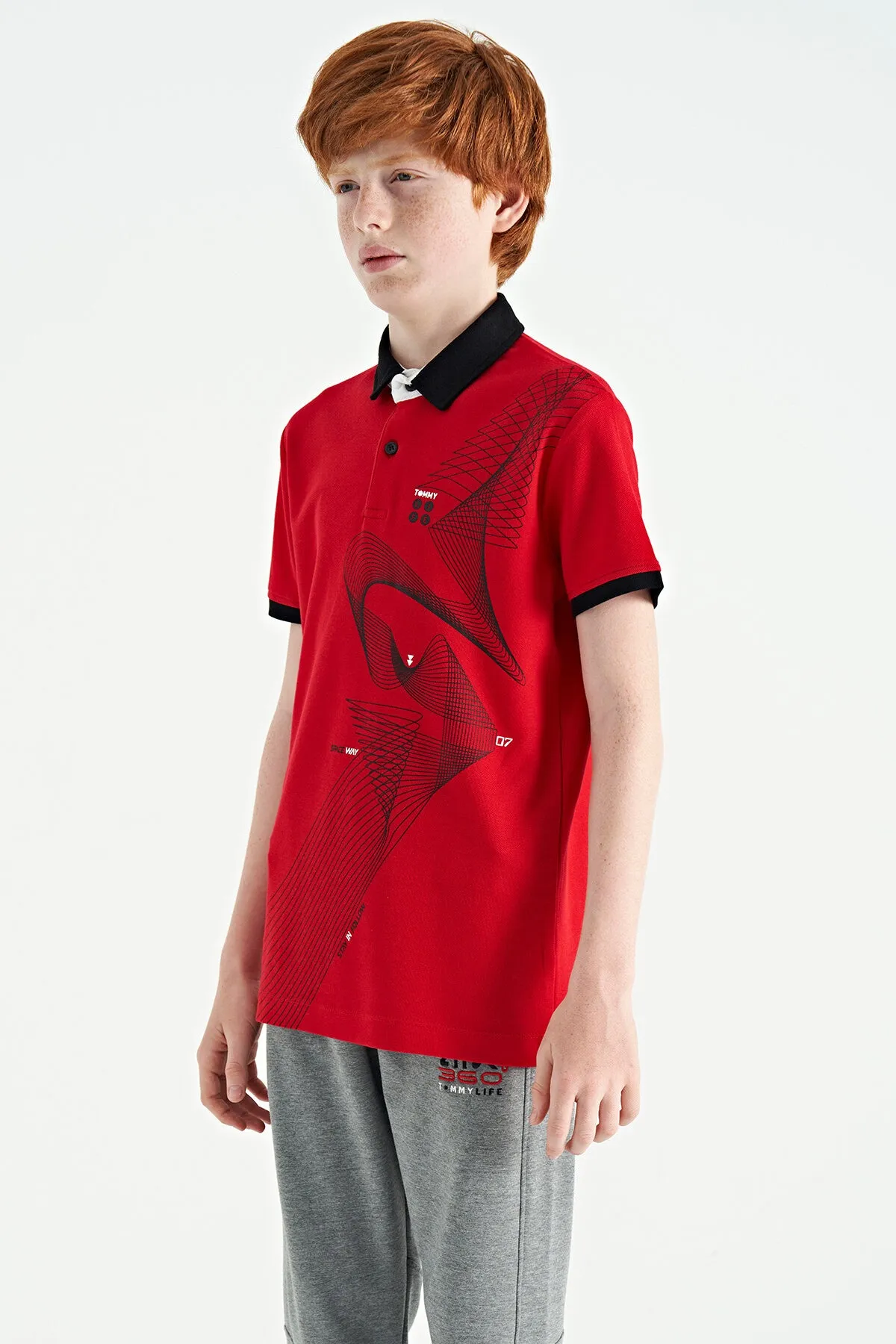baski detayli standart kalip polo yaka erkek çocuk t-shirt - 11164