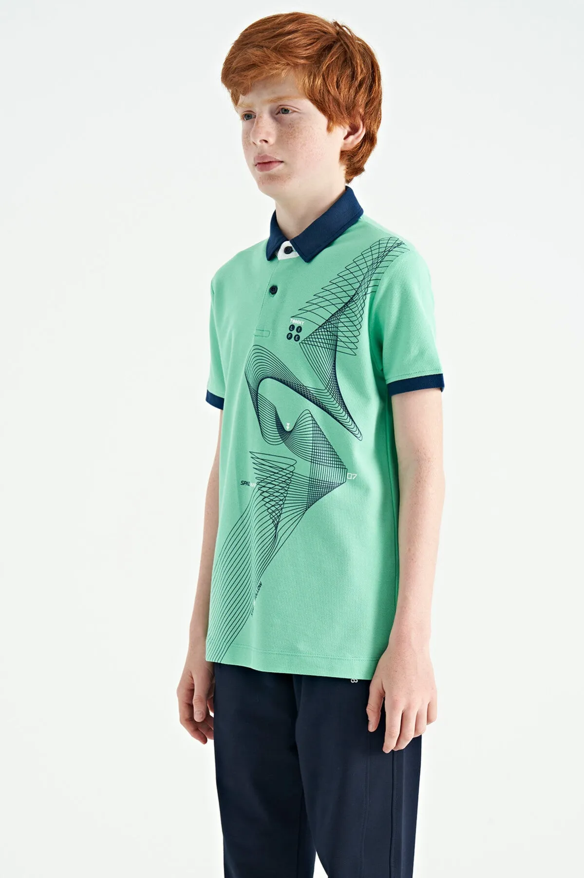 baski detayli standart kalip polo yaka erkek çocuk t-shirt - 11164