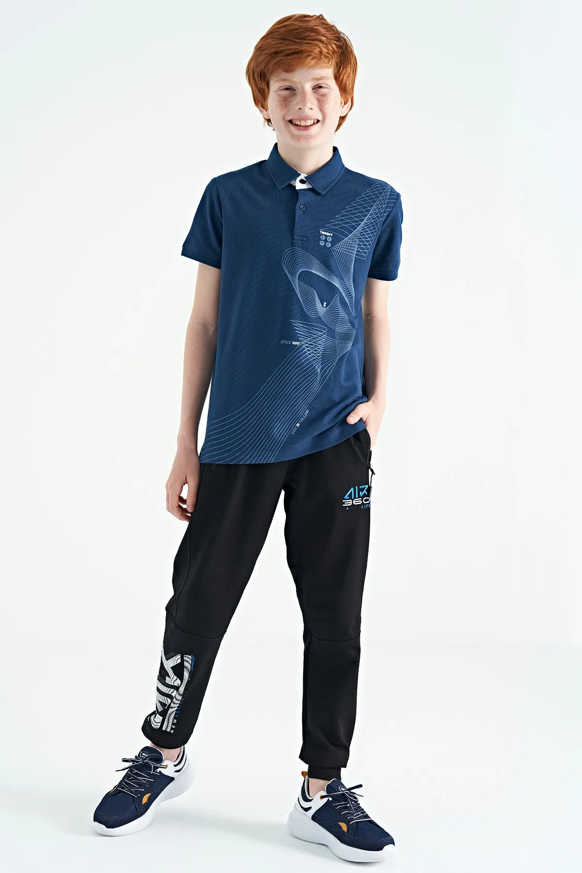 baski detayli standart kalip polo yaka erkek çocuk t-shirt - 11164