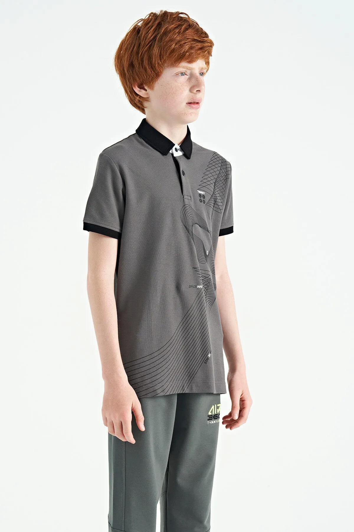 baski detayli standart kalip polo yaka erkek çocuk t-shirt - 11164
