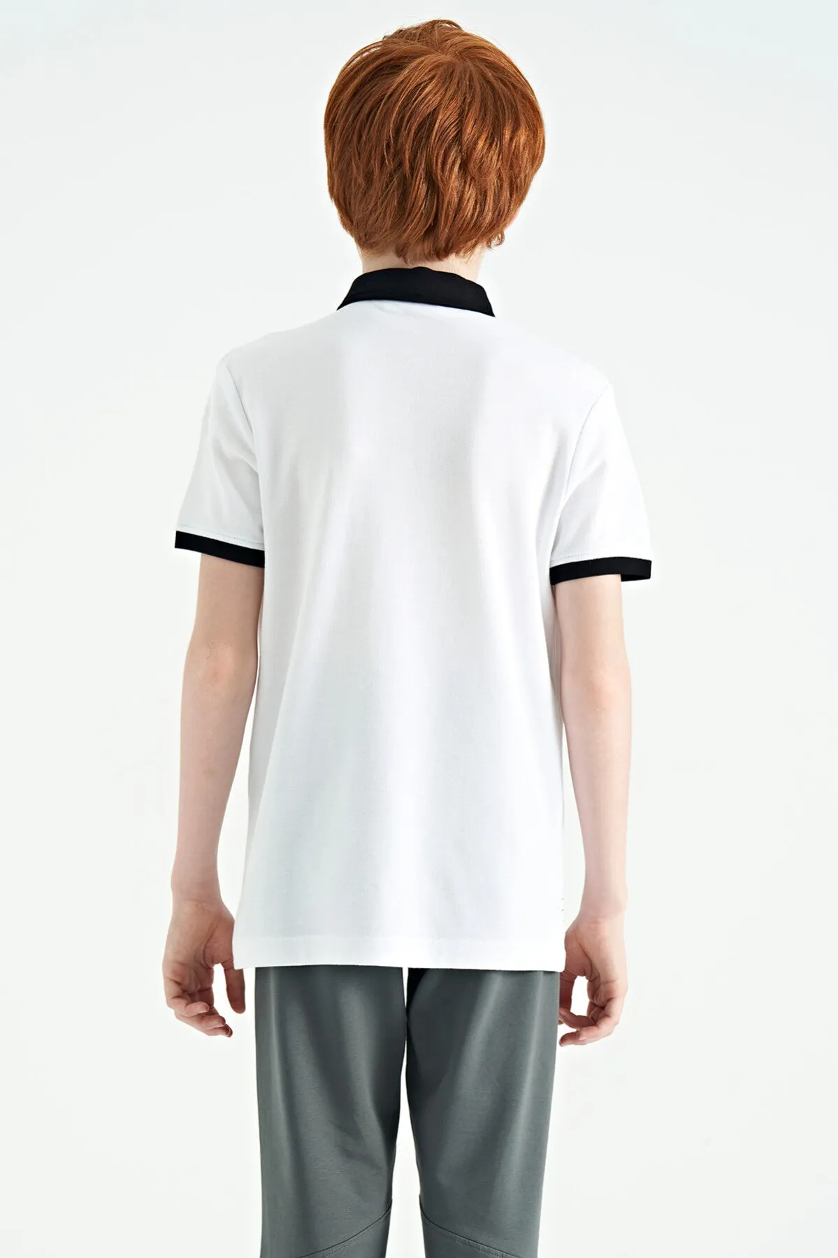 baski detayli standart kalip polo yaka erkek çocuk t-shirt - 11164