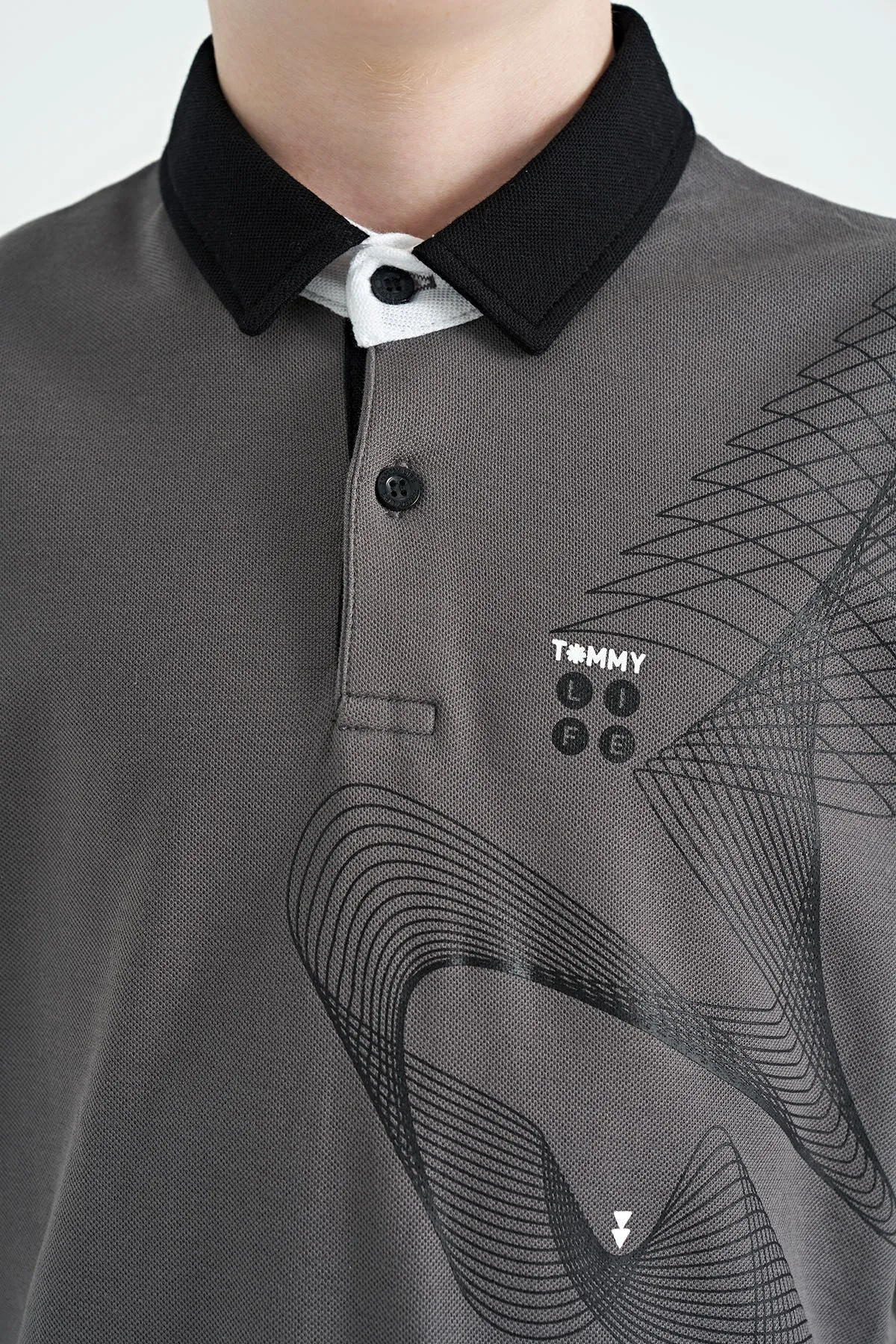 baski detayli standart kalip polo yaka erkek çocuk t-shirt - 11164