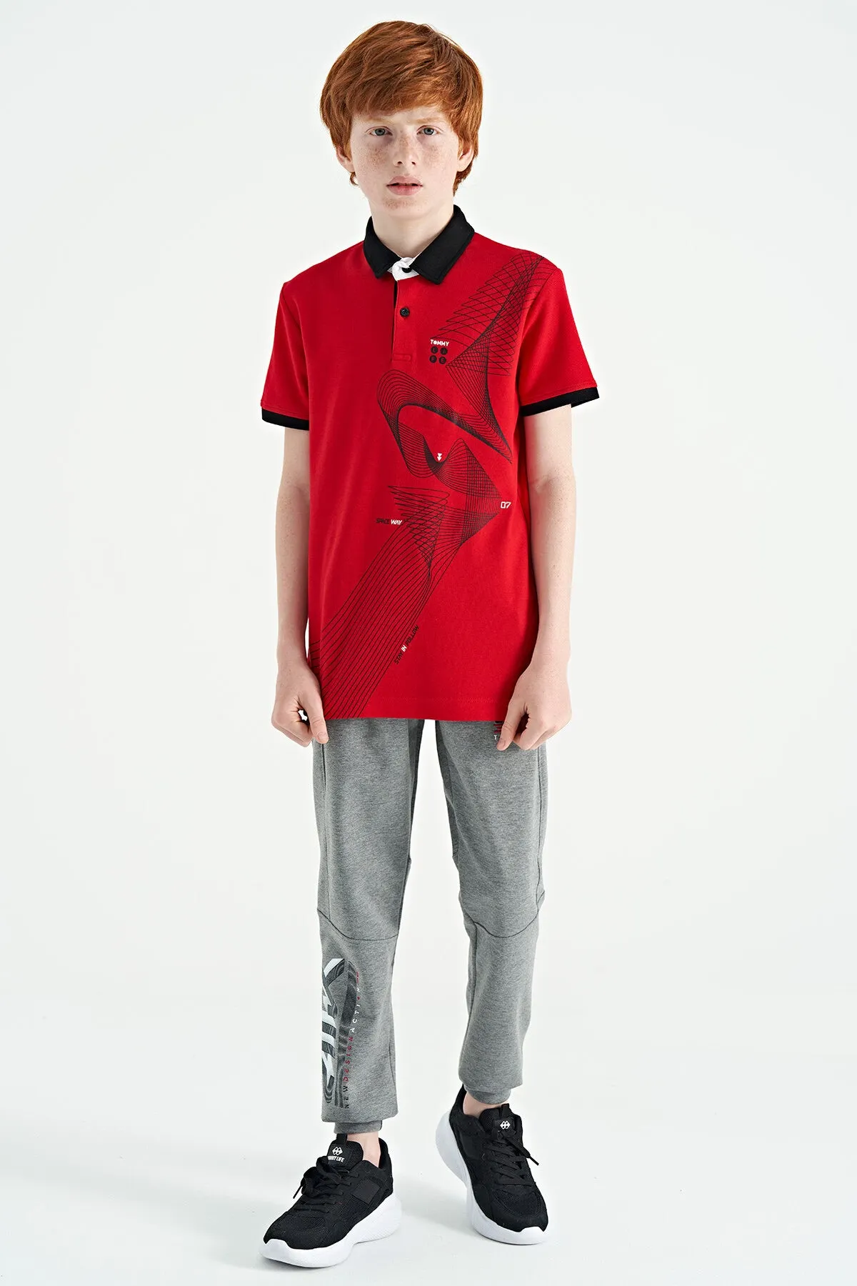 baski detayli standart kalip polo yaka erkek çocuk t-shirt - 11164