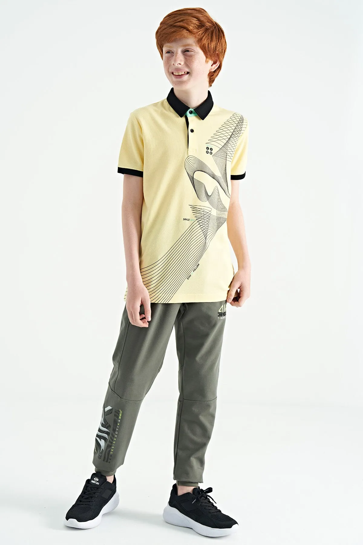 baski detayli standart kalip polo yaka erkek çocuk t-shirt - 11164
