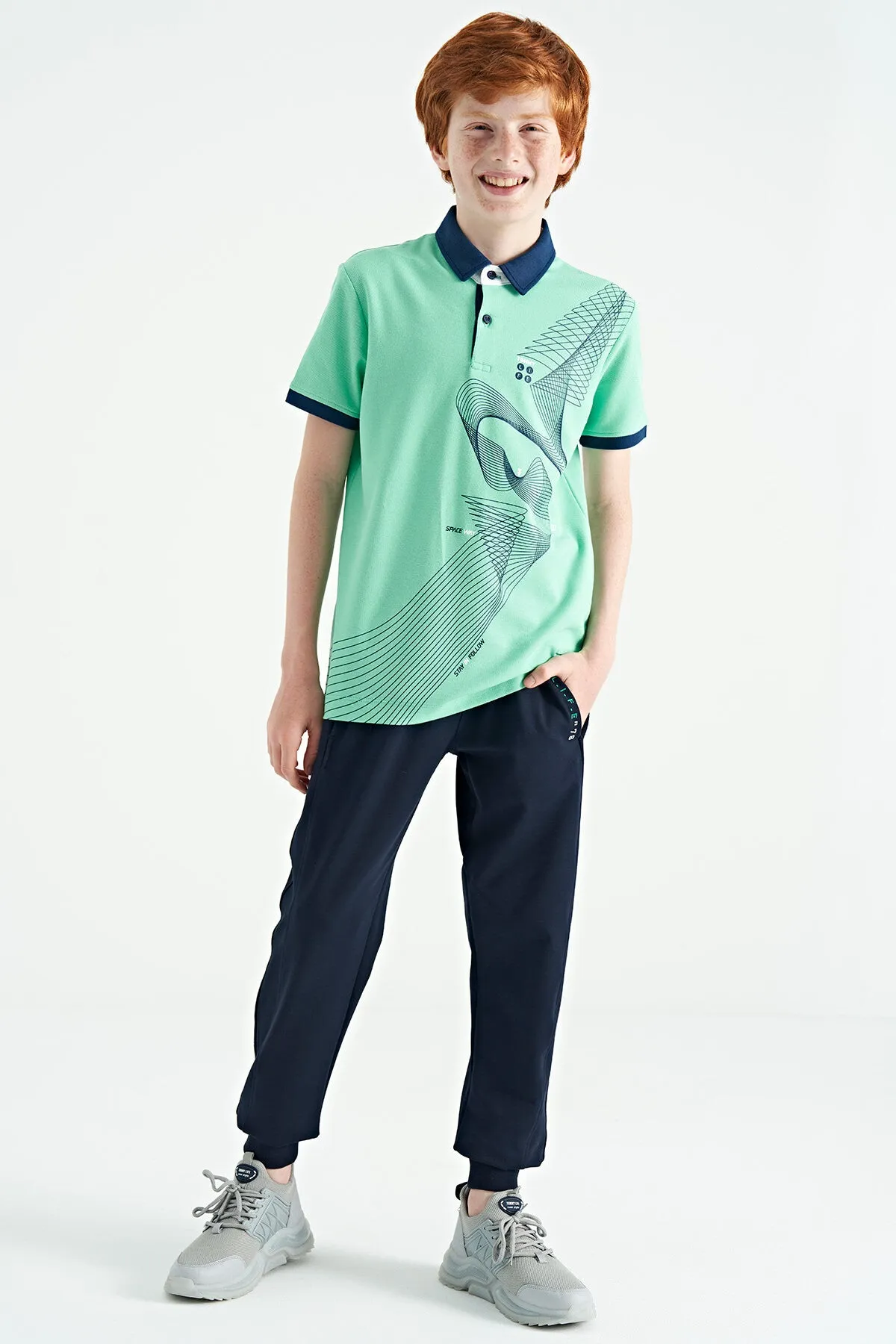 baski detayli standart kalip polo yaka erkek çocuk t-shirt - 11164