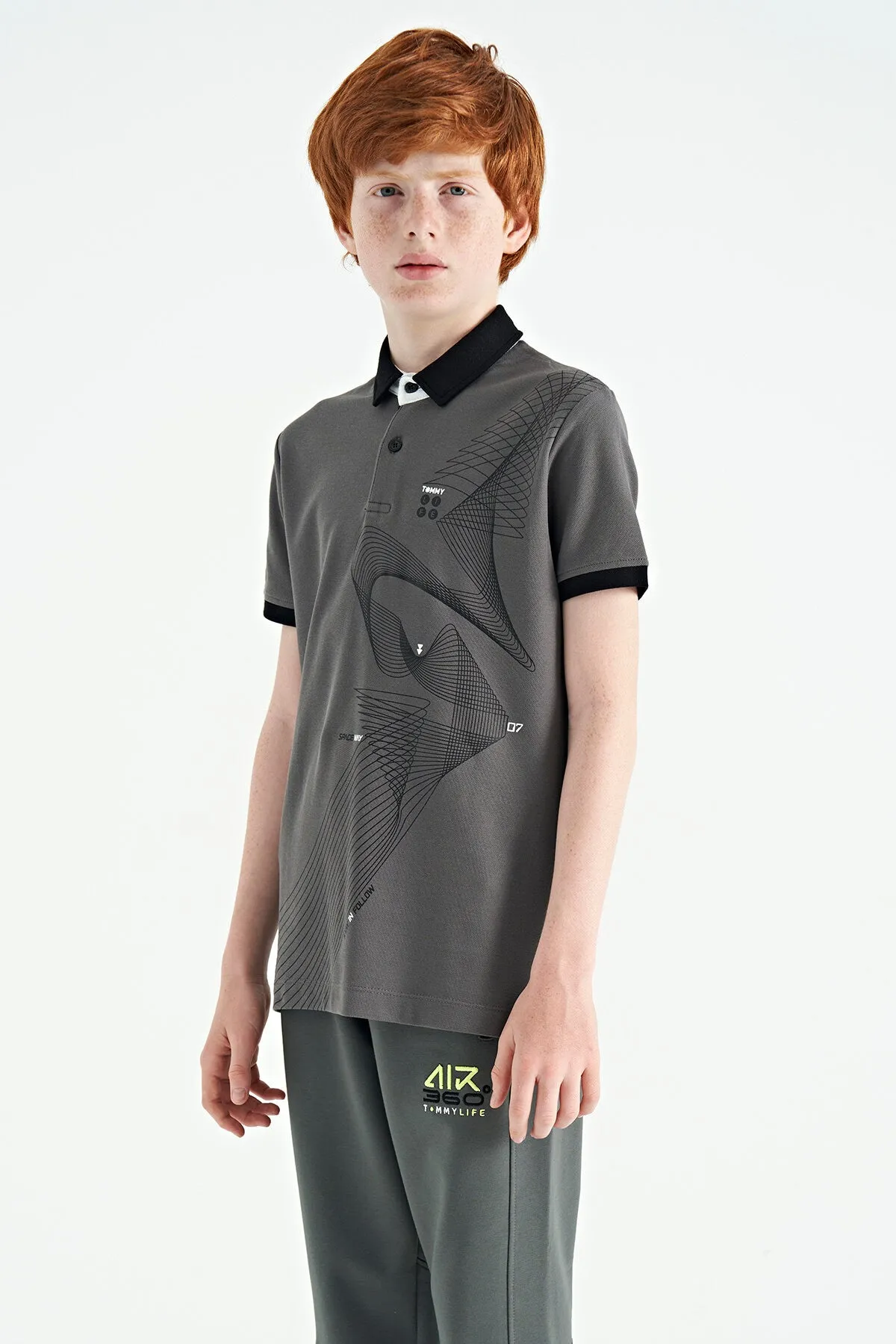 baski detayli standart kalip polo yaka erkek çocuk t-shirt - 11164