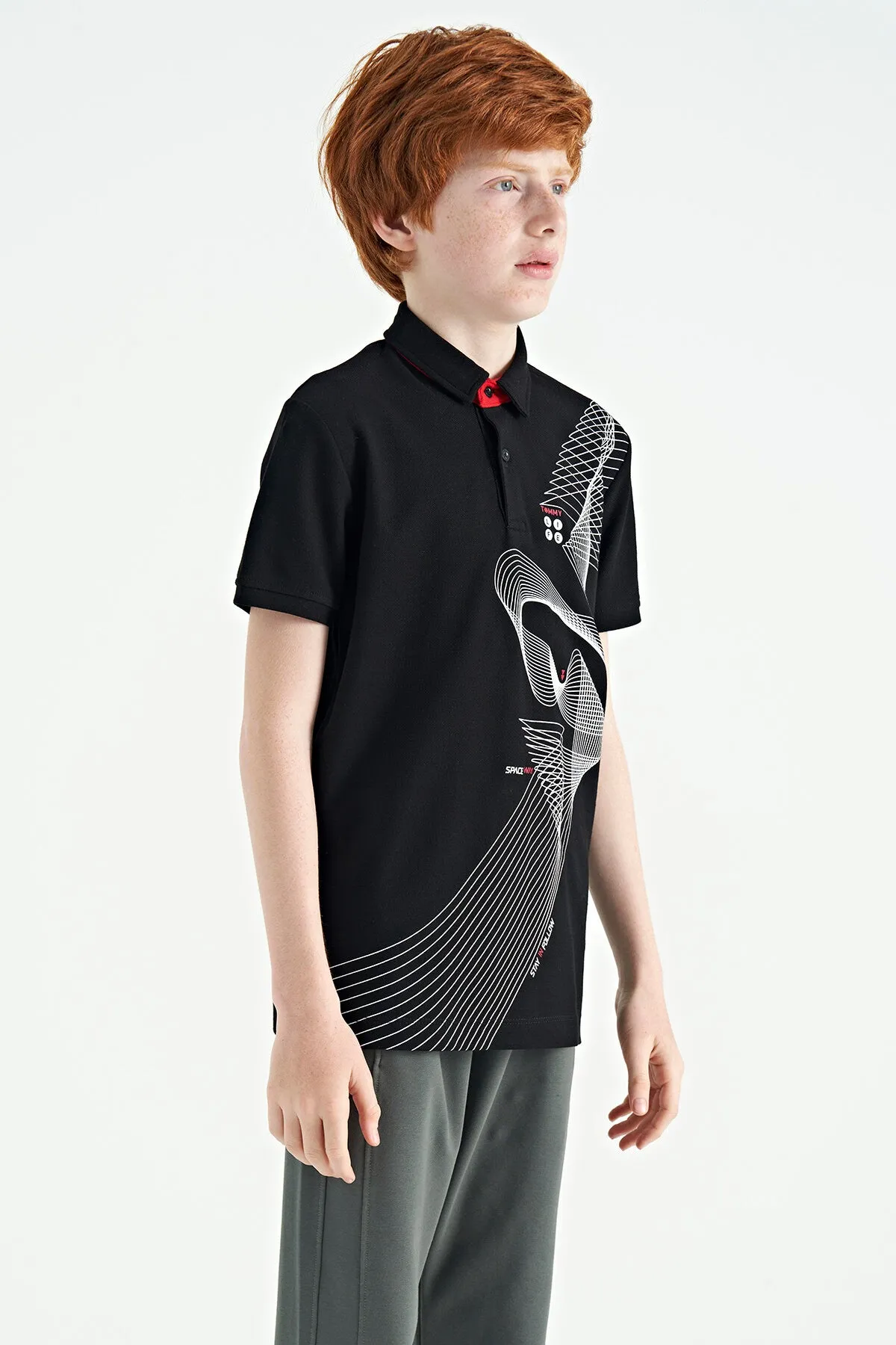 baski detayli standart kalip polo yaka erkek çocuk t-shirt - 11164
