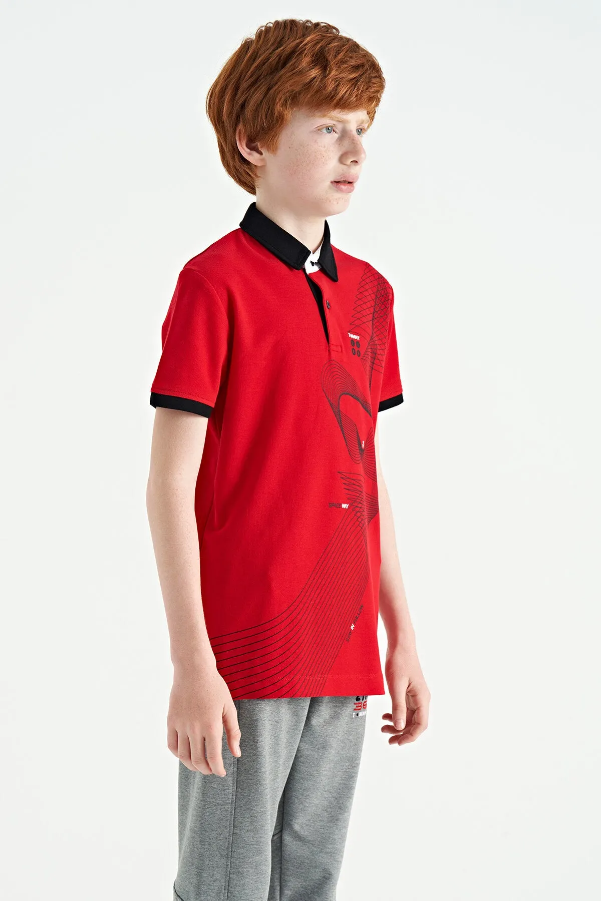 baski detayli standart kalip polo yaka erkek çocuk t-shirt - 11164