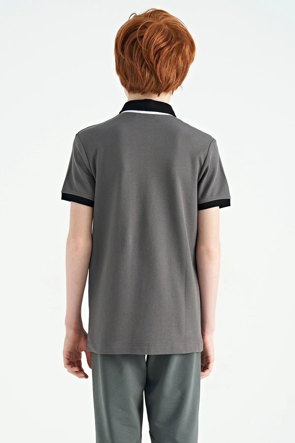 baski detayli standart kalip polo yaka erkek çocuk t-shirt - 11164