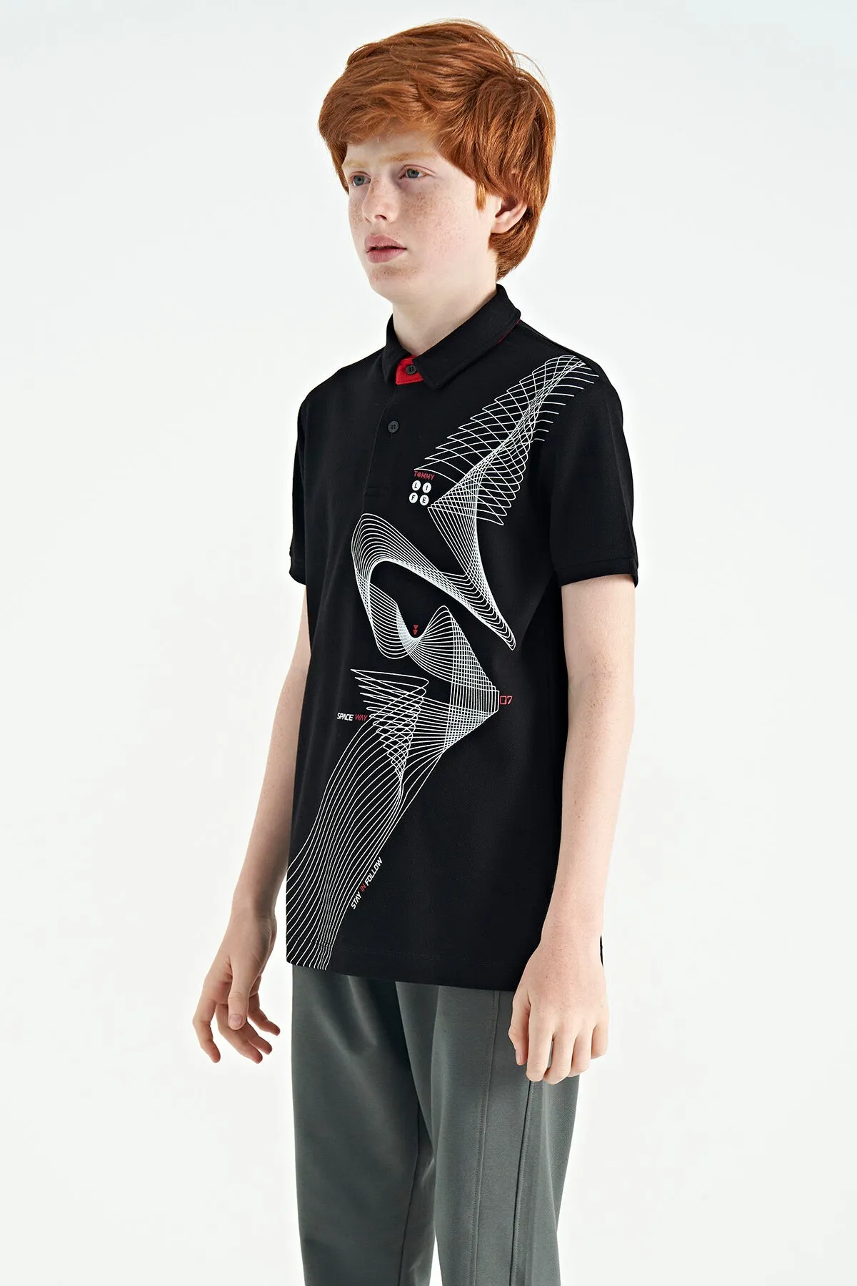 baski detayli standart kalip polo yaka erkek çocuk t-shirt - 11164