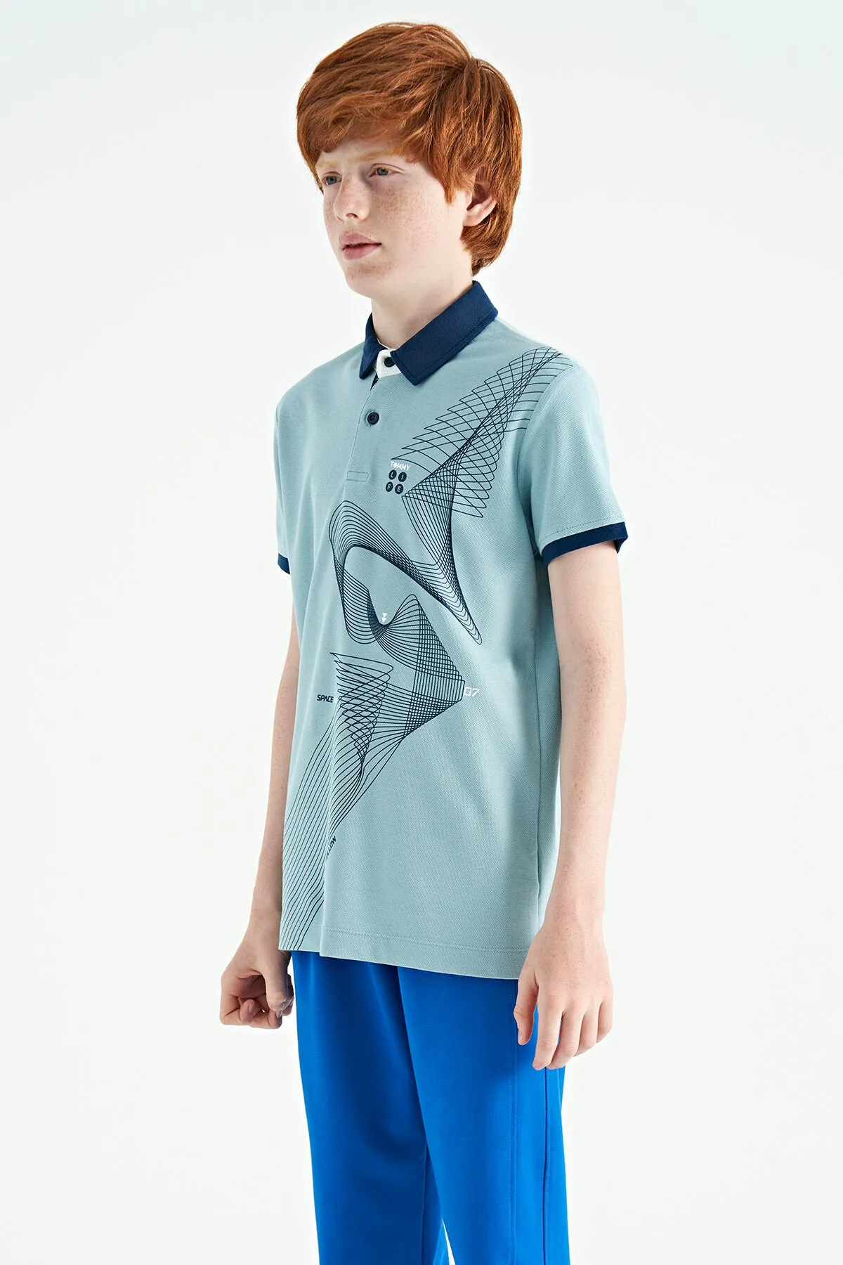 baski detayli standart kalip polo yaka erkek çocuk t-shirt - 11164