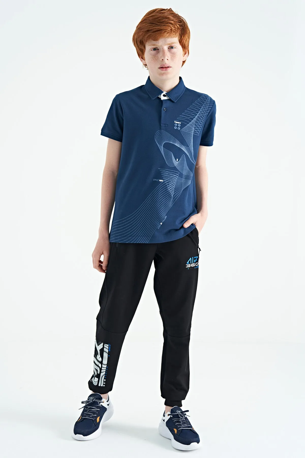 baski detayli standart kalip polo yaka erkek çocuk t-shirt - 11164