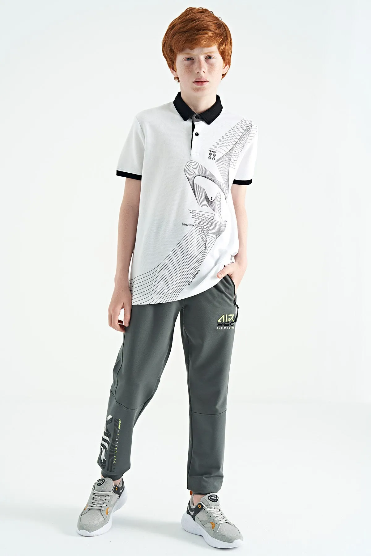 baski detayli standart kalip polo yaka erkek çocuk t-shirt - 11164