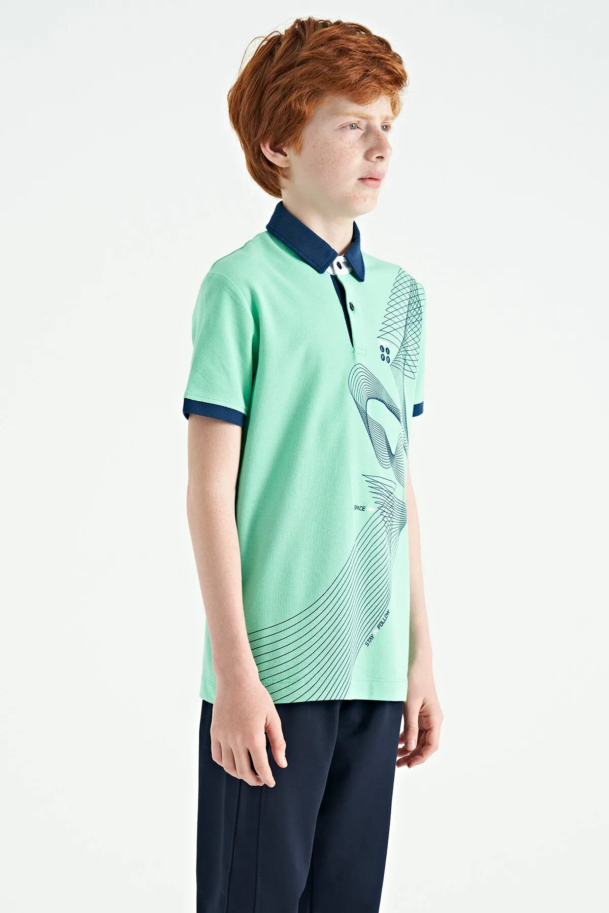 baski detayli standart kalip polo yaka erkek çocuk t-shirt - 11164