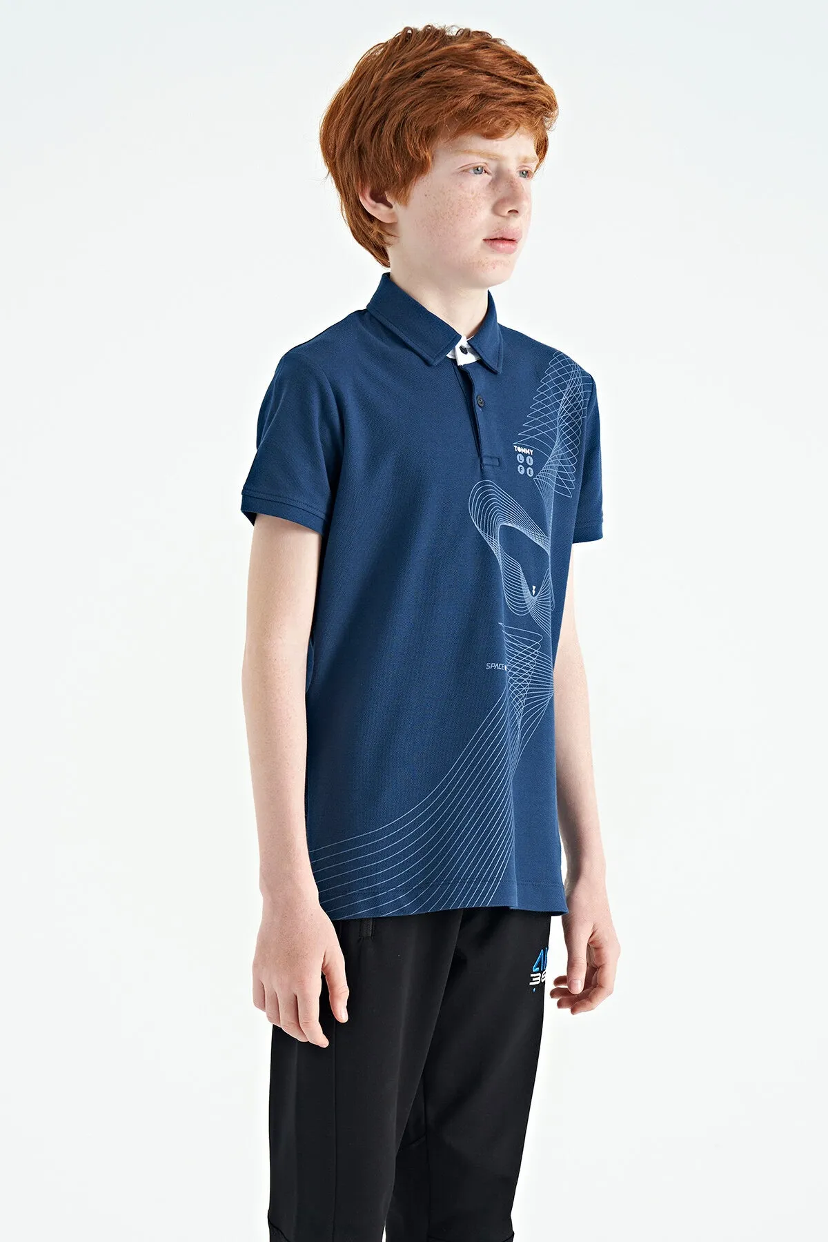 baski detayli standart kalip polo yaka erkek çocuk t-shirt - 11164