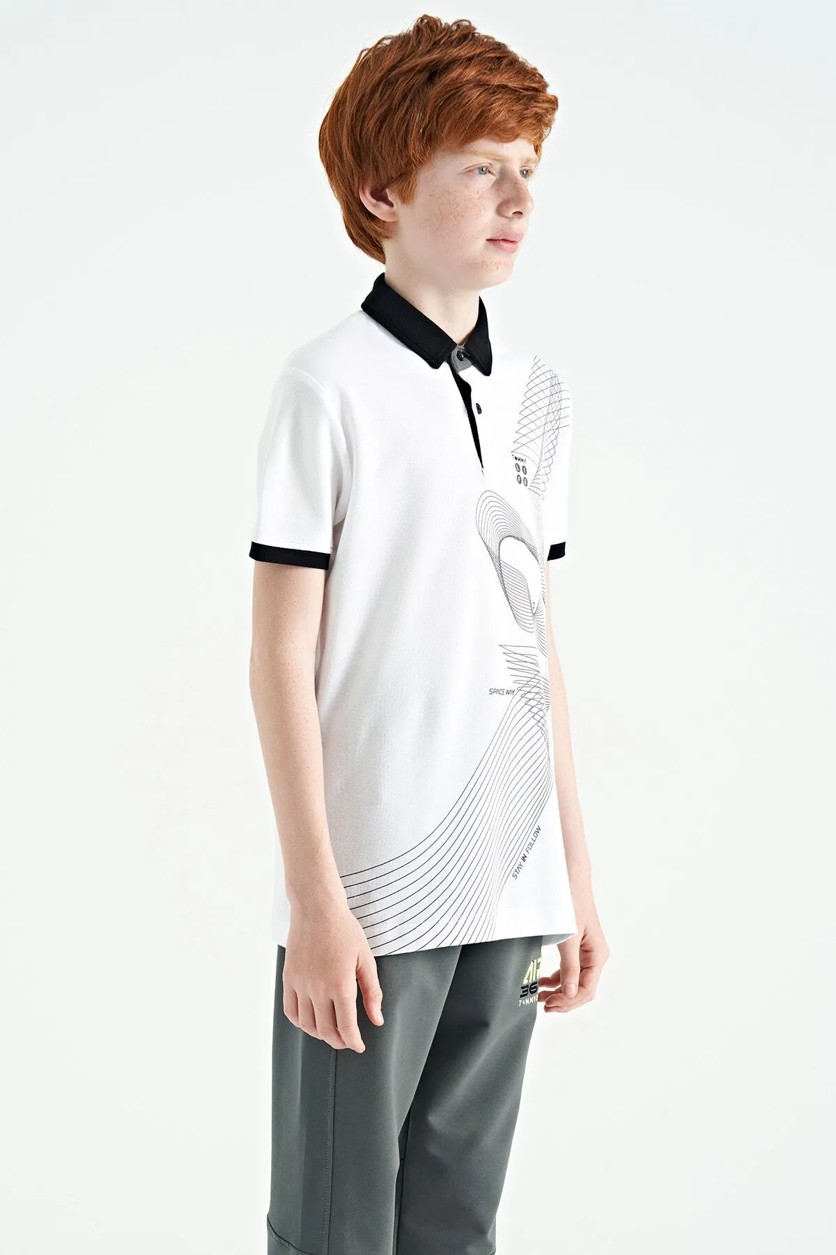 baski detayli standart kalip polo yaka erkek çocuk t-shirt - 11164