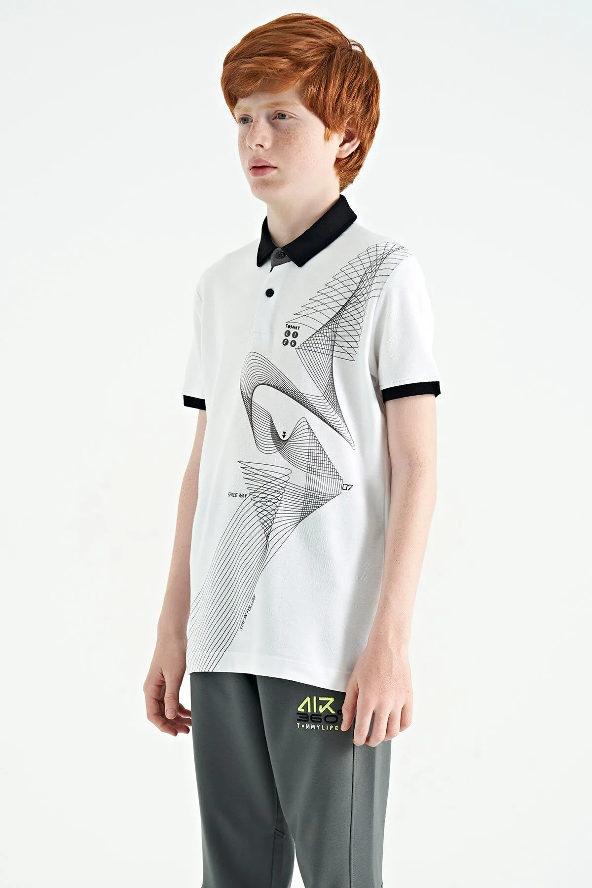 baski detayli standart kalip polo yaka erkek çocuk t-shirt - 11164