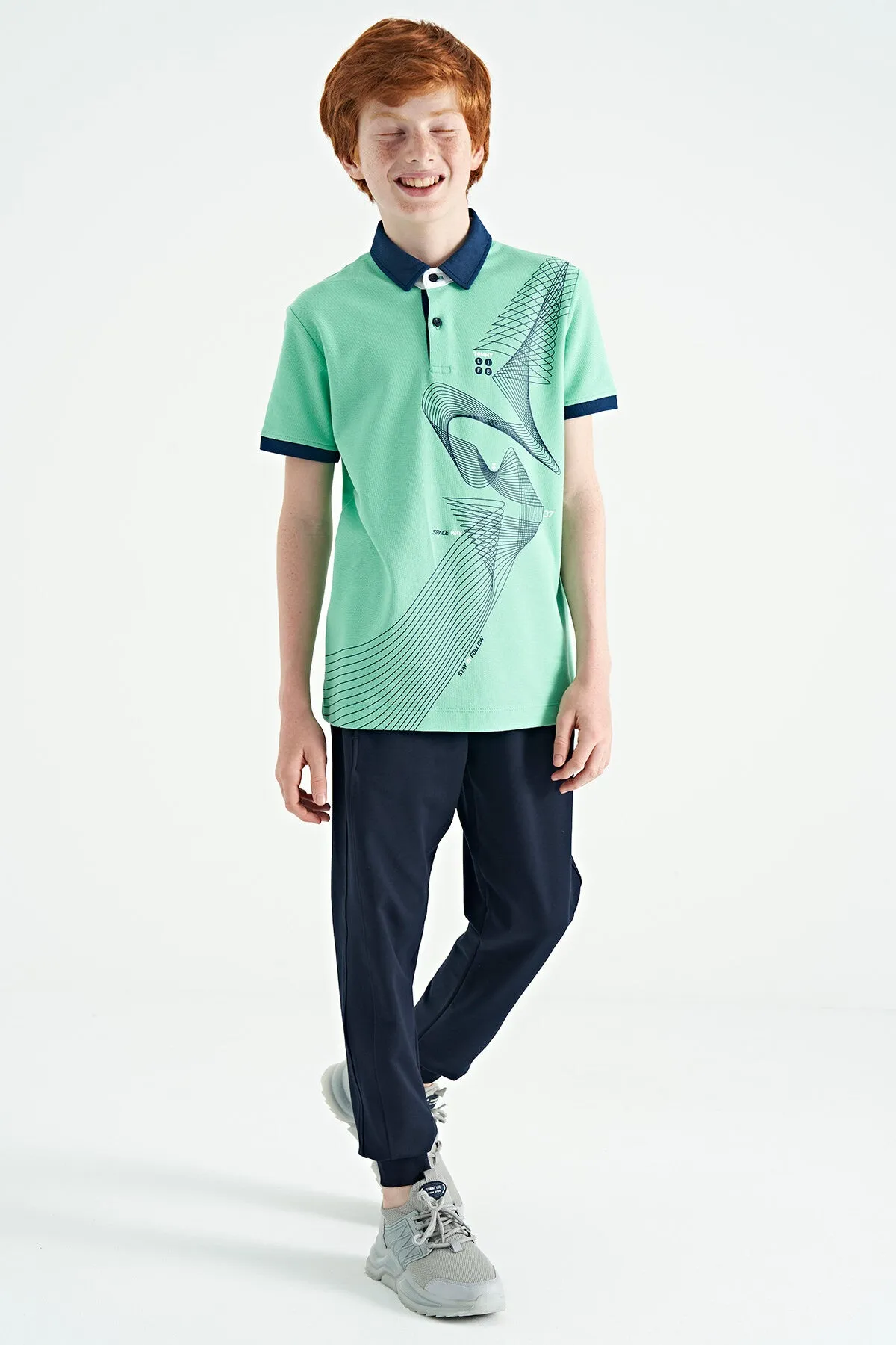baski detayli standart kalip polo yaka erkek çocuk t-shirt - 11164