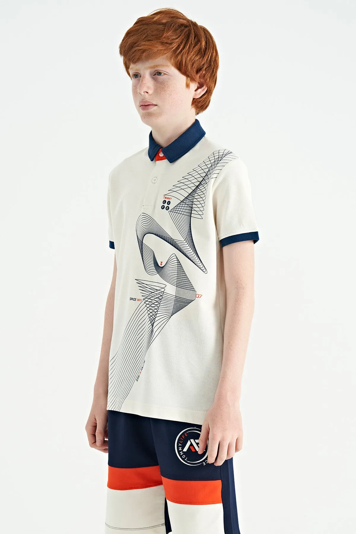 baski detayli standart kalip polo yaka erkek çocuk t-shirt - 11164