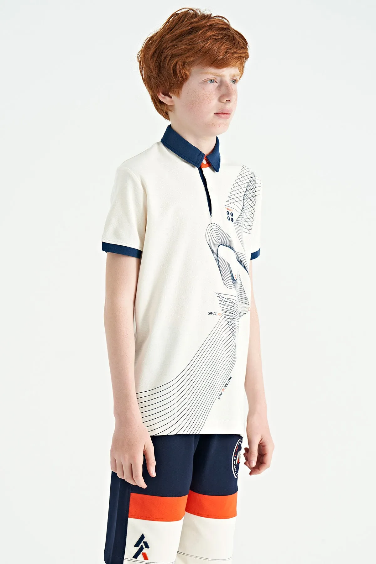 baski detayli standart kalip polo yaka erkek çocuk t-shirt - 11164