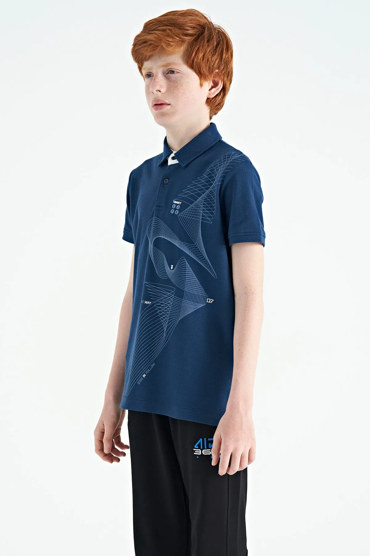 baski detayli standart kalip polo yaka erkek çocuk t-shirt - 11164
