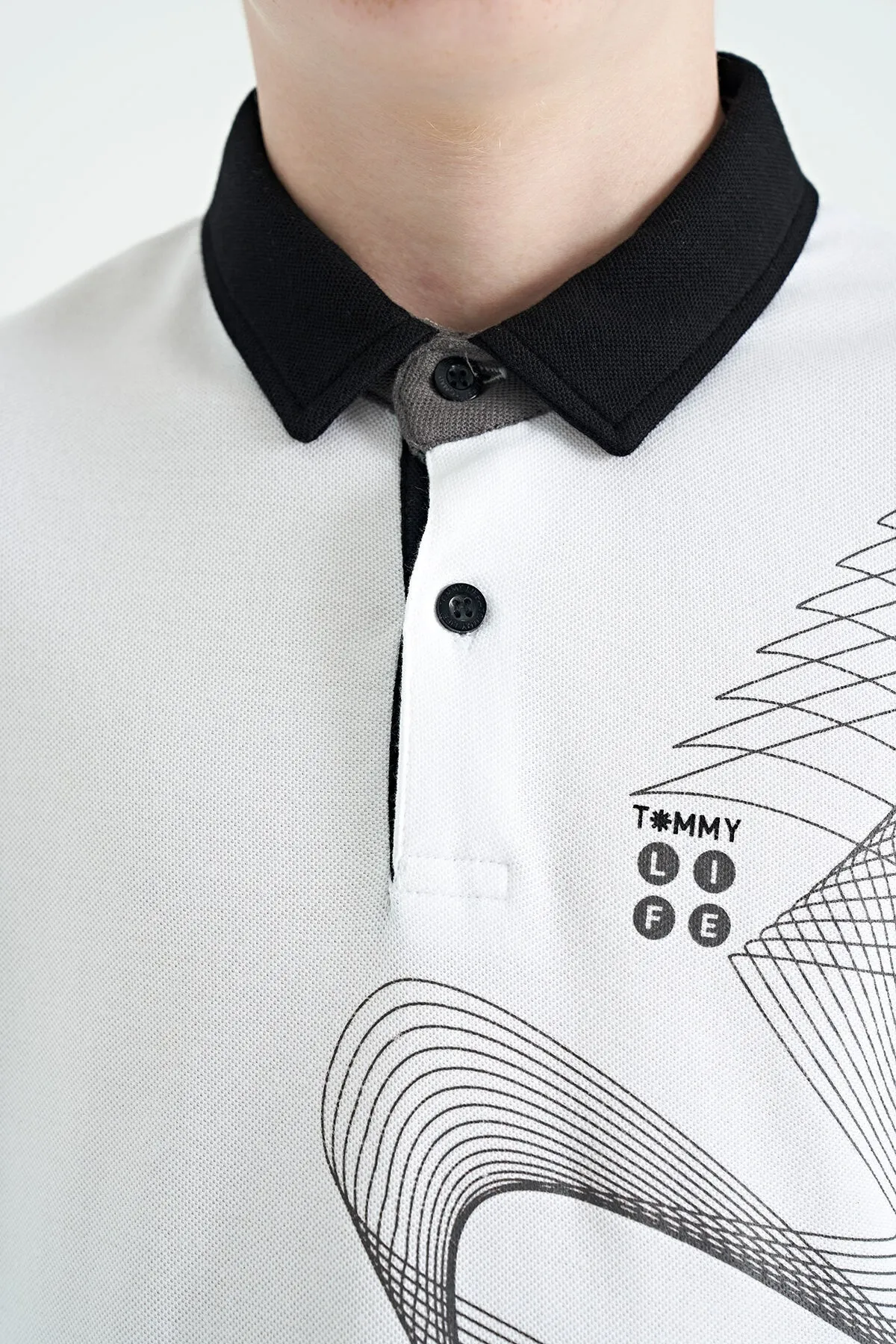 baski detayli standart kalip polo yaka erkek çocuk t-shirt - 11164