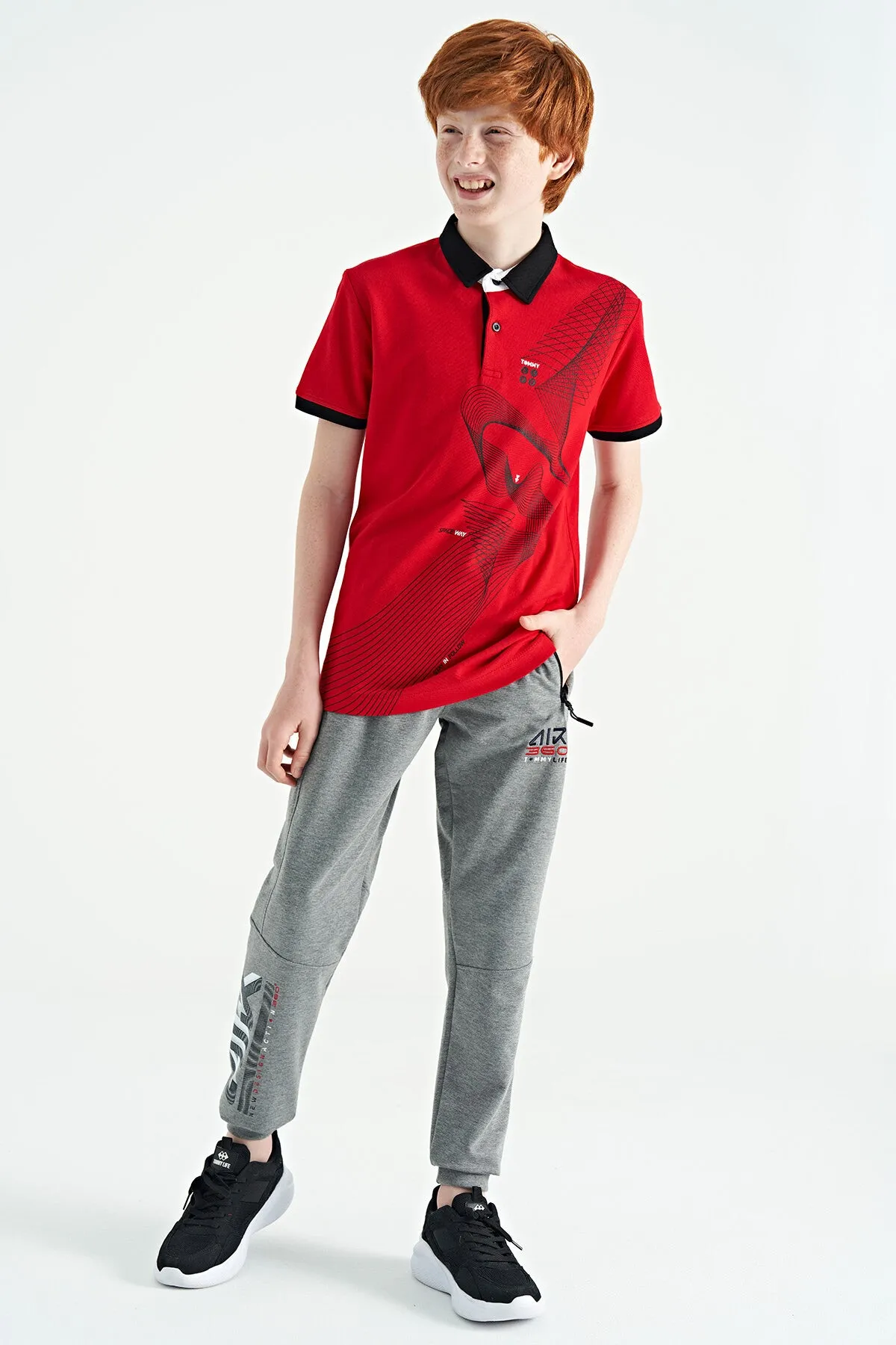 baski detayli standart kalip polo yaka erkek çocuk t-shirt - 11164