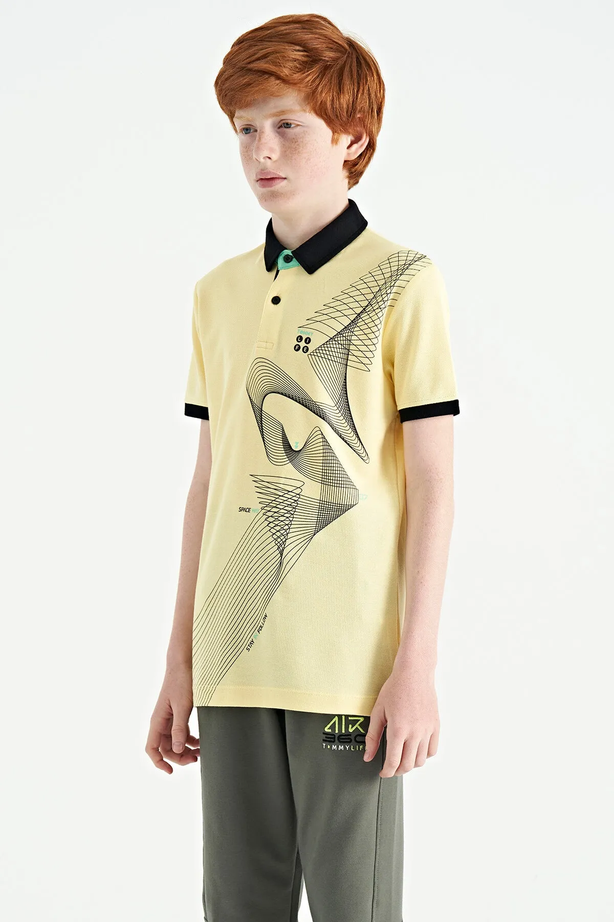 baski detayli standart kalip polo yaka erkek çocuk t-shirt - 11164