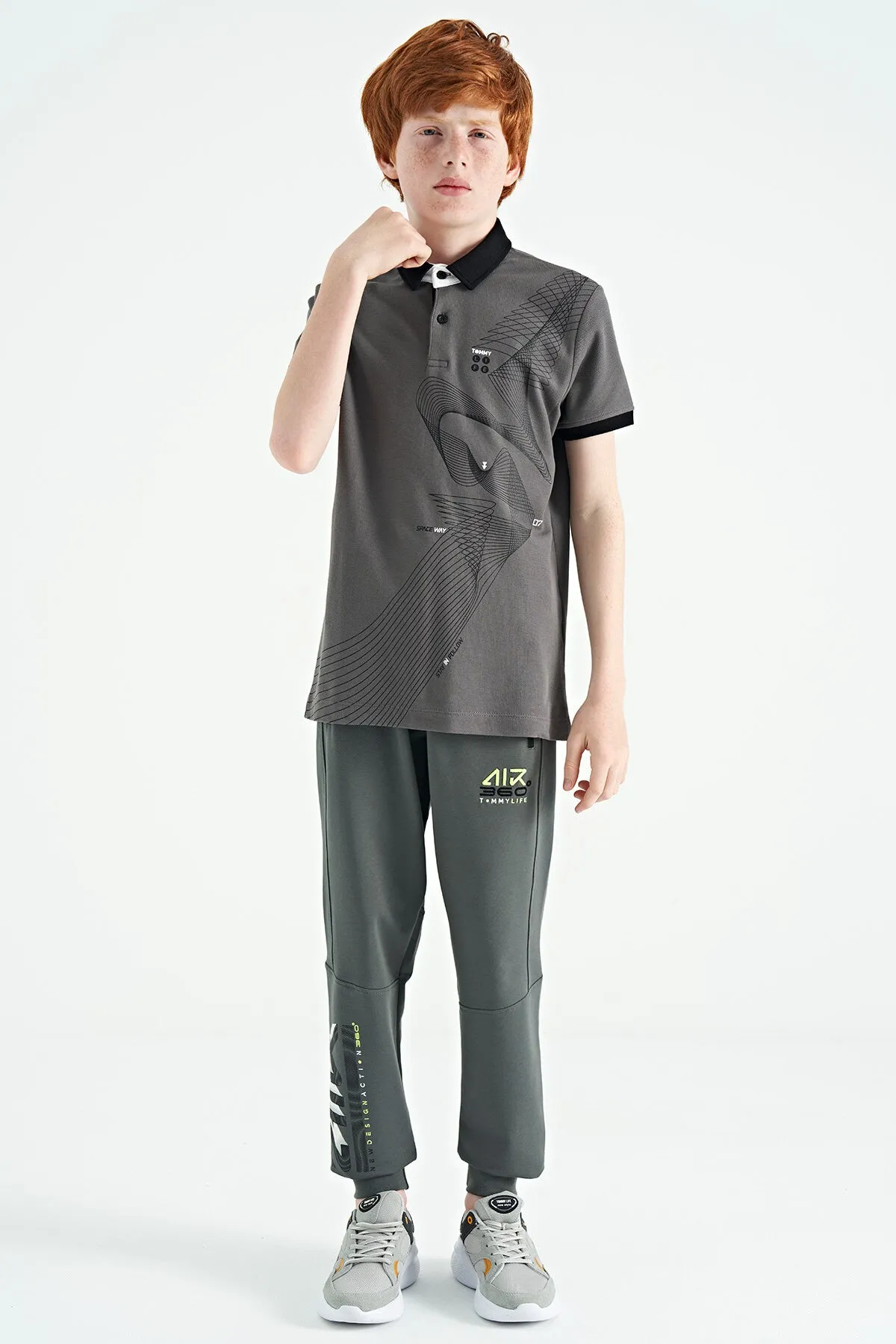 baski detayli standart kalip polo yaka erkek çocuk t-shirt - 11164