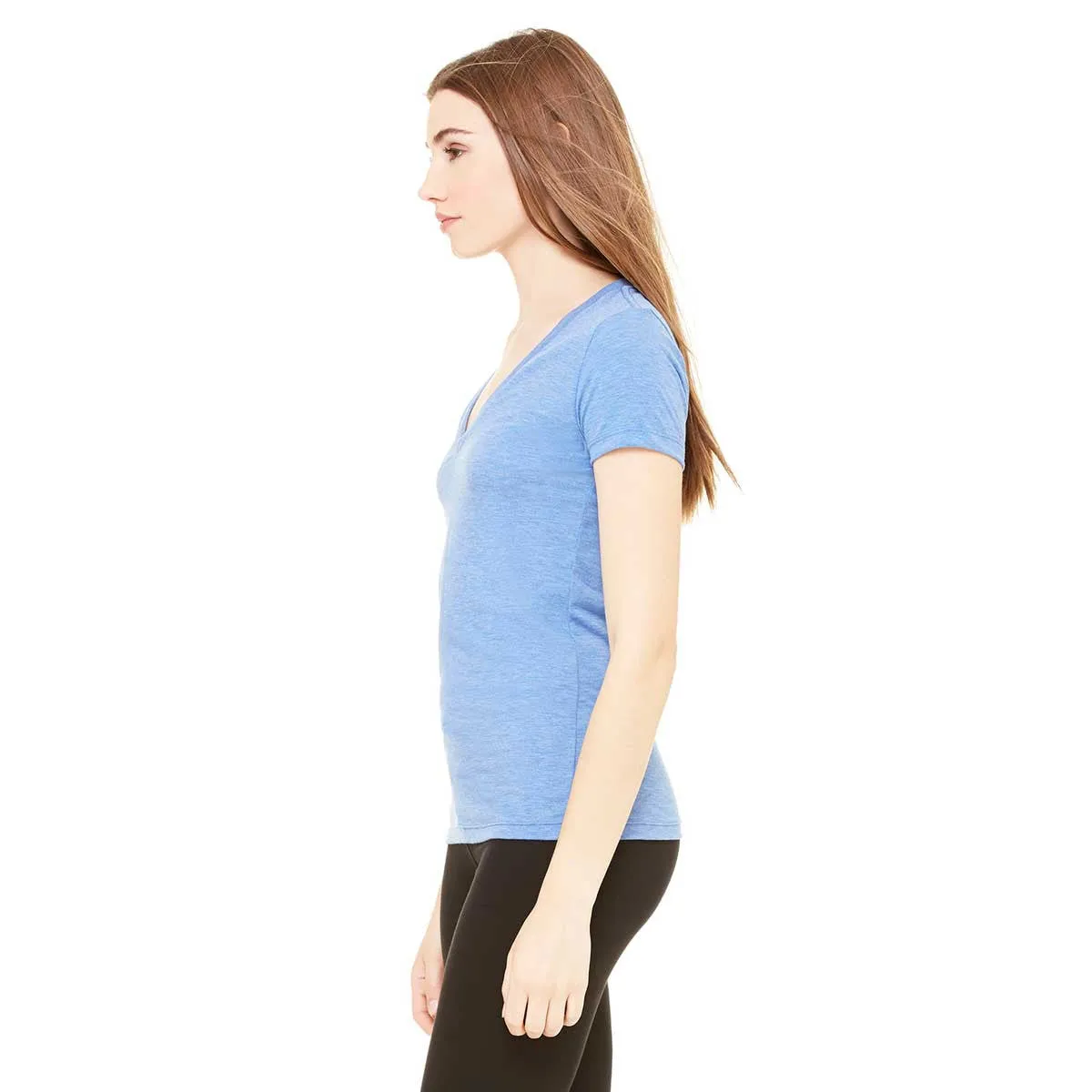 Bella   Canvas Women's Blue Triblend Short-Sleeve Deep V-Neck T-Shirt