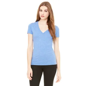 Bella   Canvas Women's Blue Triblend Short-Sleeve Deep V-Neck T-Shirt