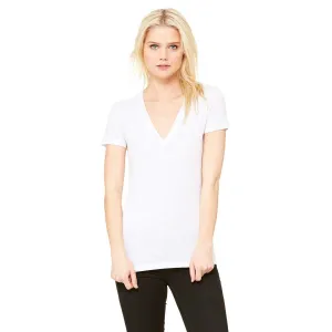 Bella   Canvas Women's White Fleck Triblend Short-Sleeve Deep V-Neck T-Shirt