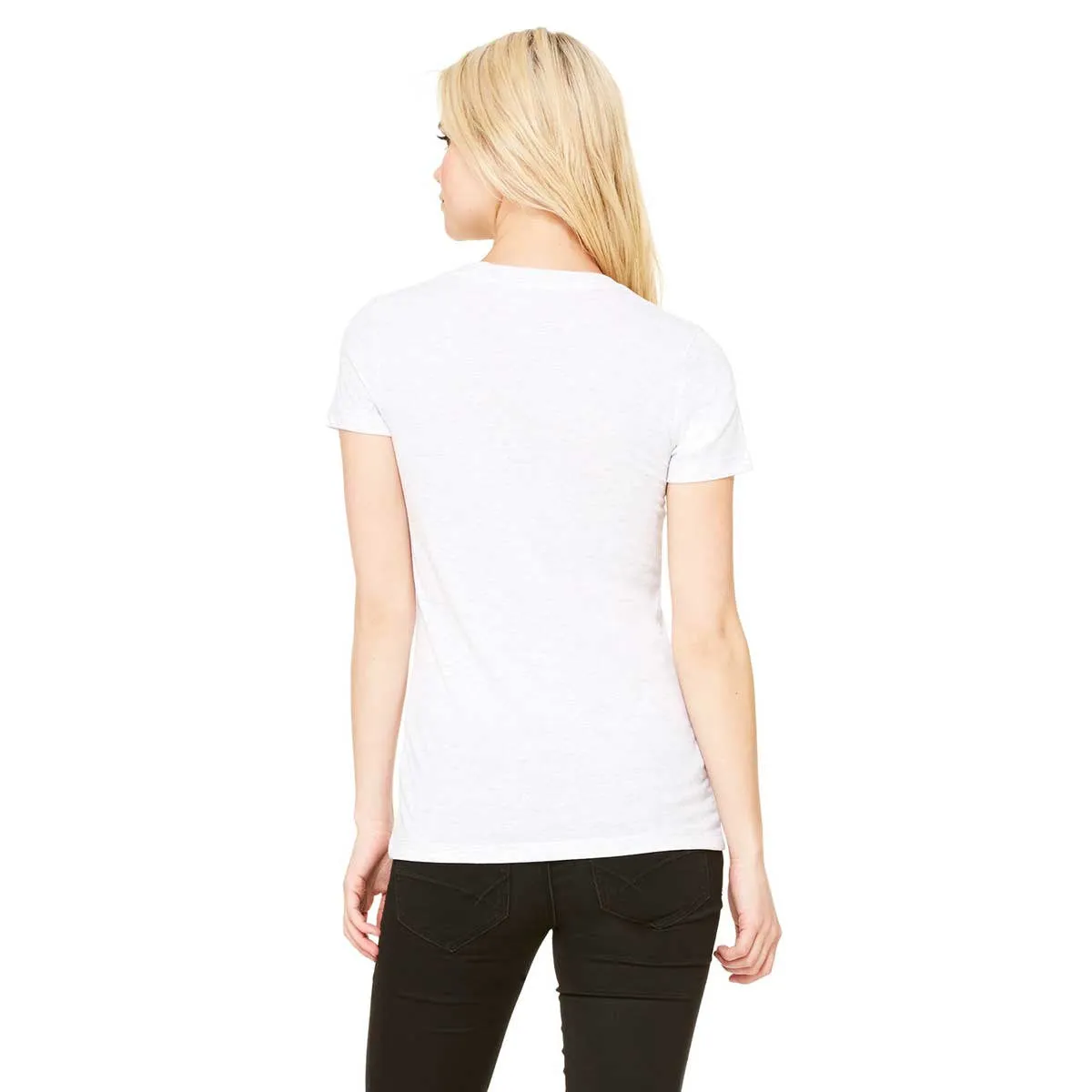 Bella   Canvas Women's White Fleck Triblend Short-Sleeve Deep V-Neck T-Shirt