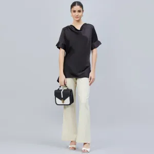 Black Cowl Neck Embellished Satin Shirt